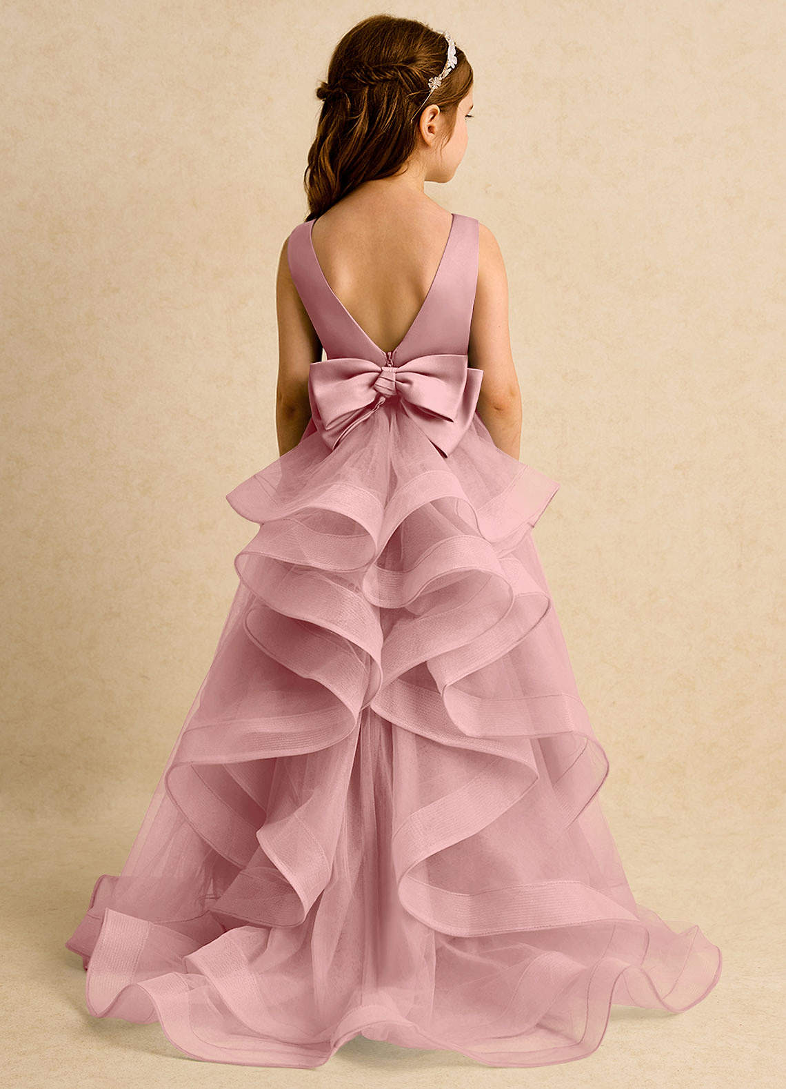 Azazie Lior Flower Girl Dresses Dusty Rose Ball-Gown Pleated Tulle Dress image6