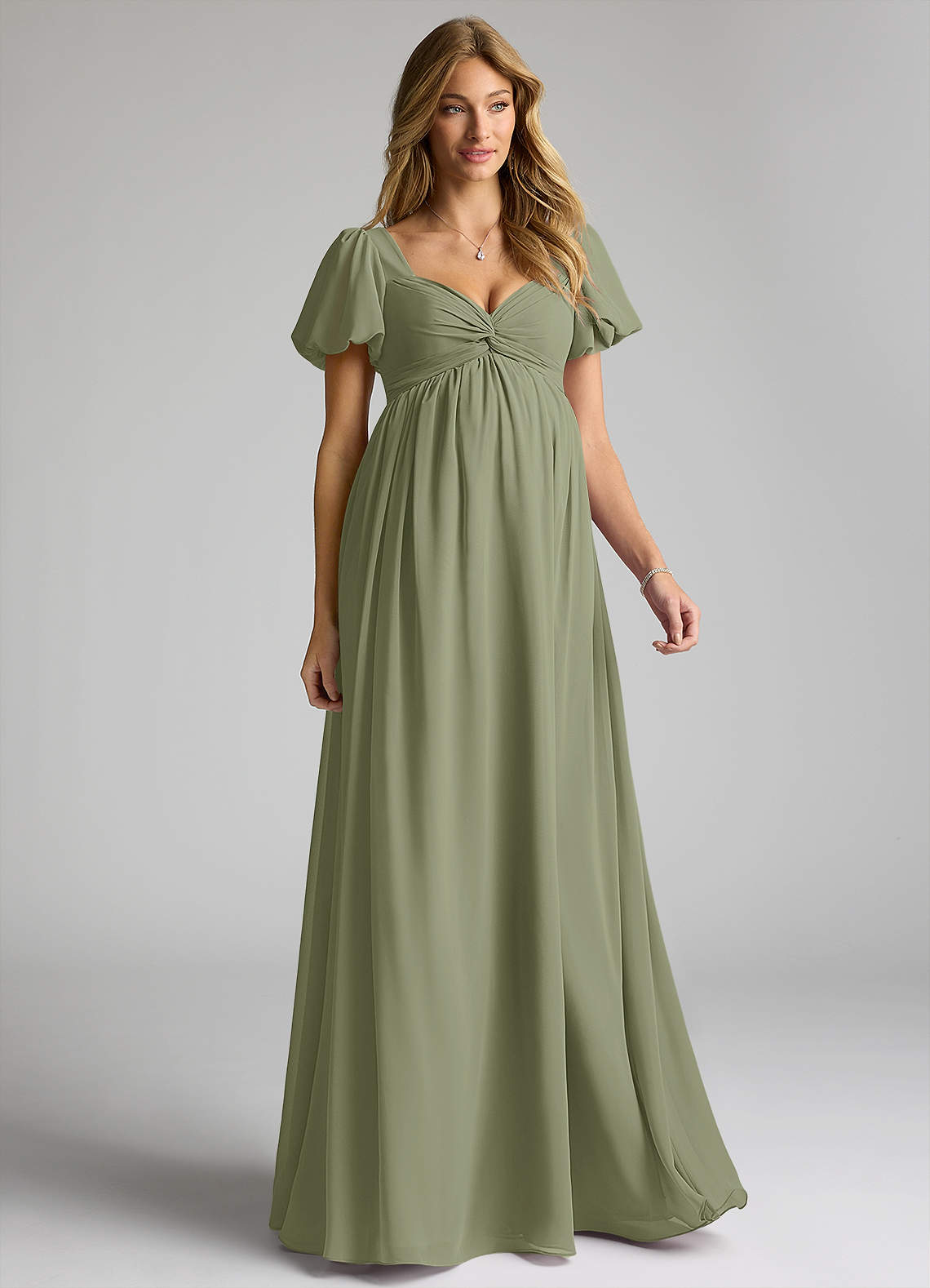 Azazie Madisynn Maternity Bridesmaid Dresses Bow Chiffon Floor-Length Dress image1