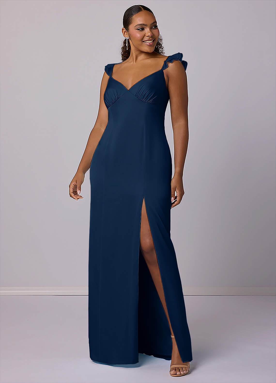 Barbie ♥ Azazie Bridesmaid Dresses Dark Navy Sheath Stretch Satin Dress image5