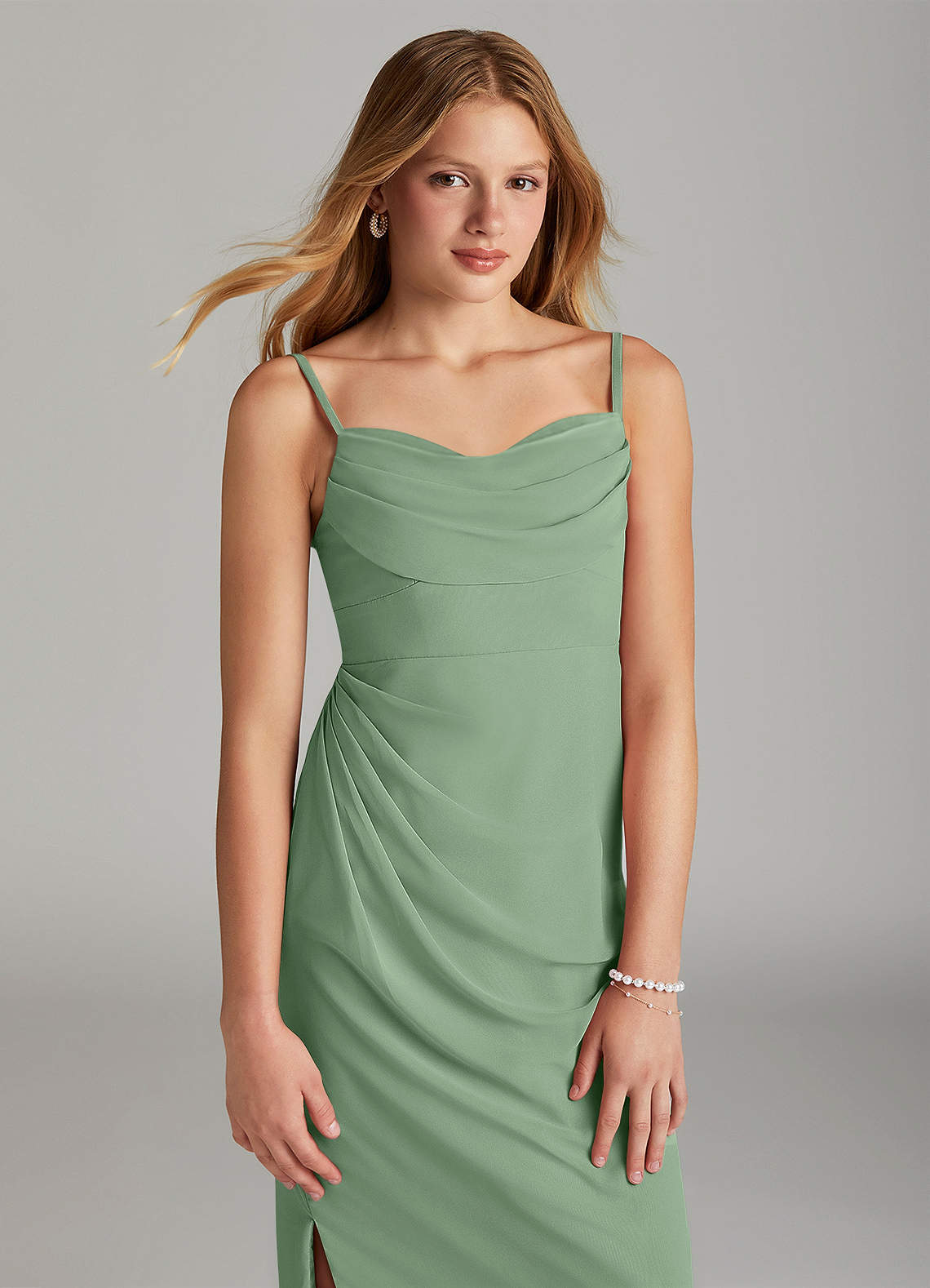 Azazie Mai Junior Matcha Sheath Pleated Chiffon Dress image4