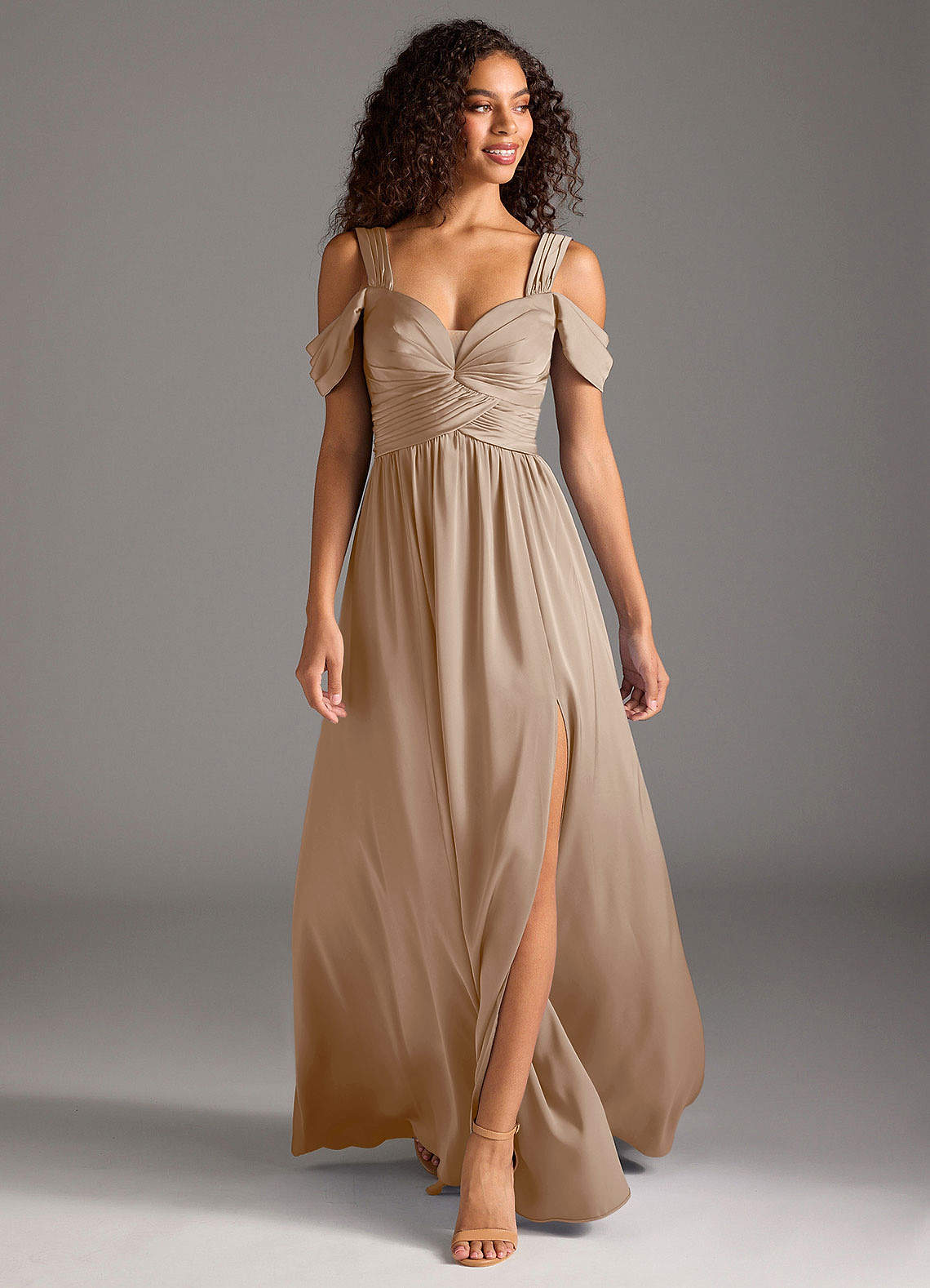 Azazie A-Line Off The Shoulder Floor-Length Stretch Satin Bridesmaid Dresses