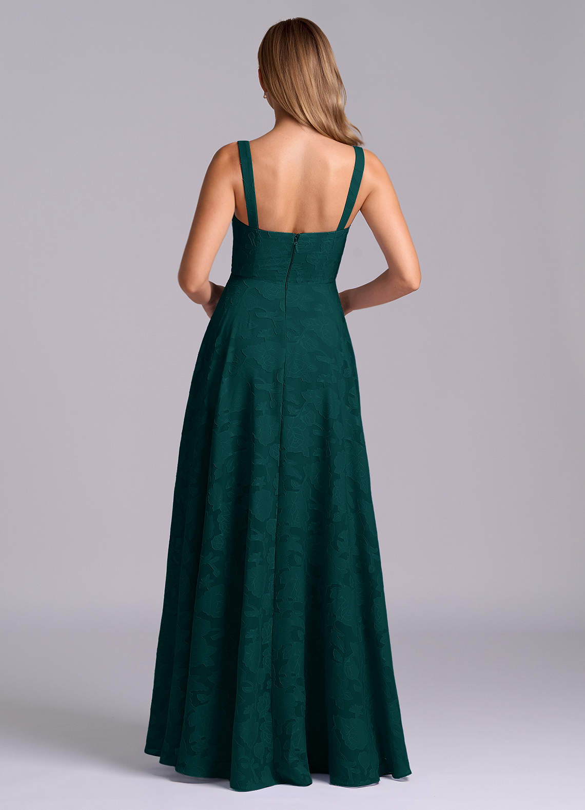 Azazie Shaude Bridesmaid Dresses Pine A-Line Pleated Floral Burnout Dress image1