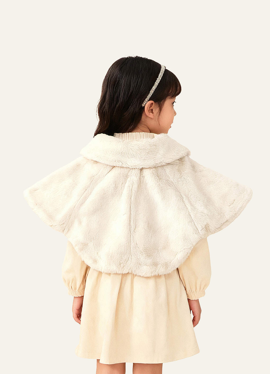 front Flower Girl Faux Fur Collared Cape