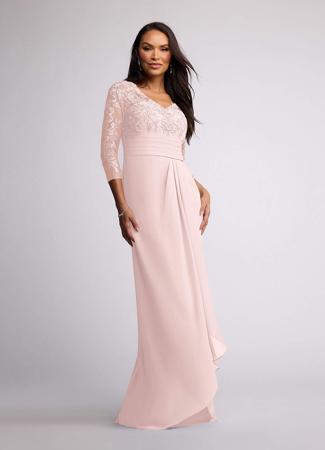 Azazie Joan Agave Sheath V-Neck Lace Chiffon Dress Ready to Ship
