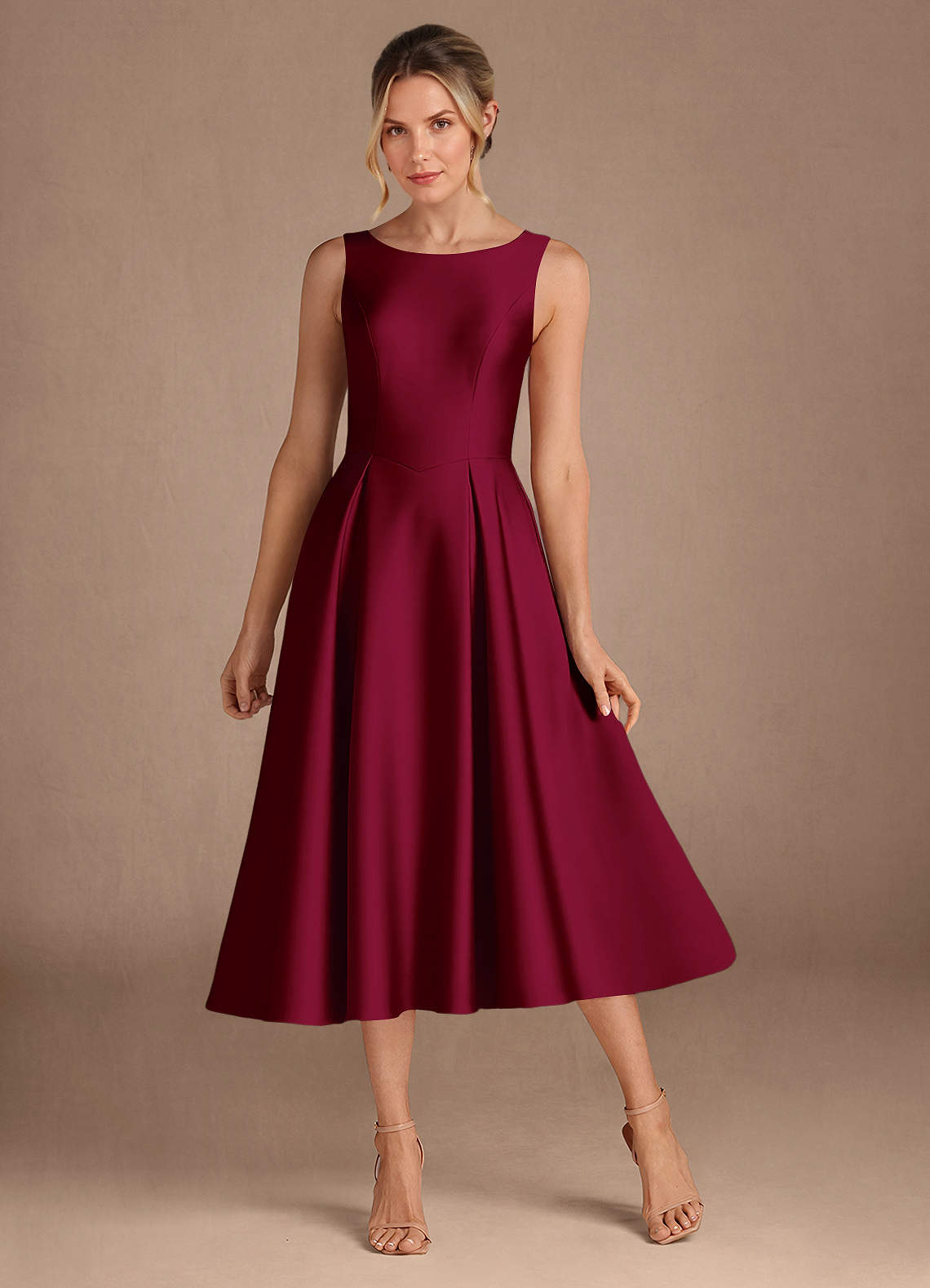 Azazie Fulton Mère de la mariée Robes Robe Trapèze en Satin extensible Plissée Bourgogne image1