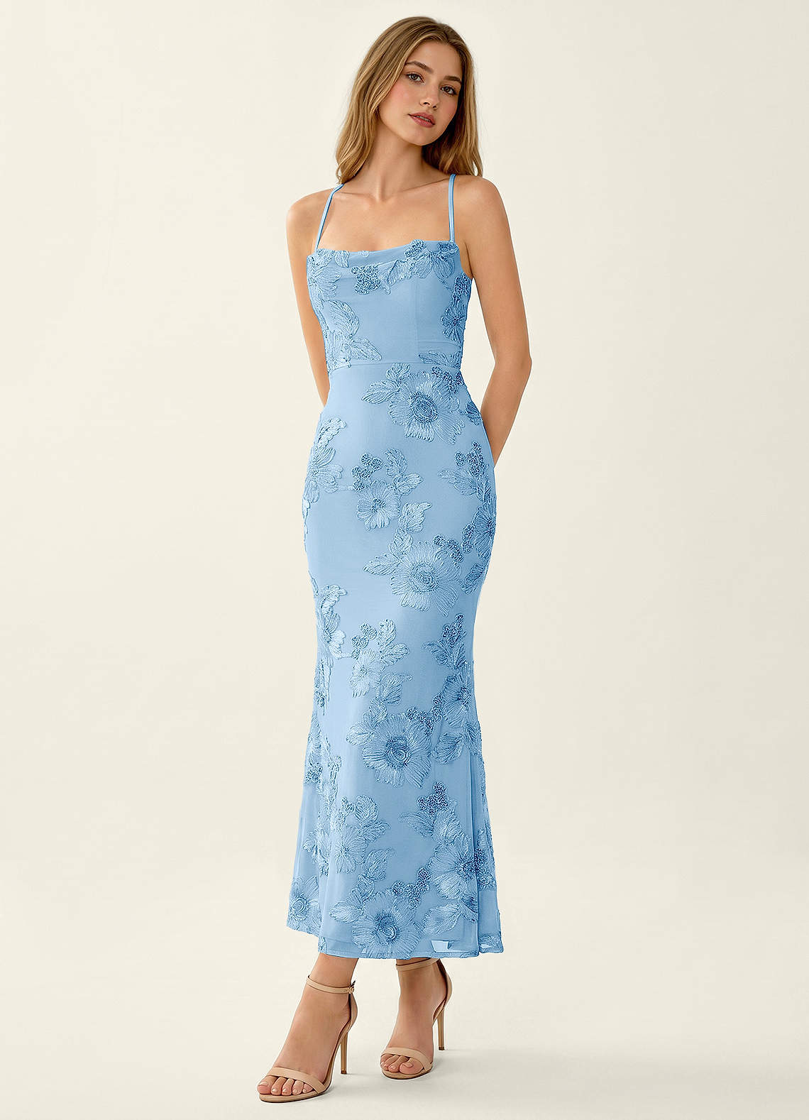 blue lace mesh dress Azazie Sky Column Ankle-Length Birthday Up Open Back Lace Cowl Black & White Wedding Elevate your wardrobe with Color:DARK RED Couture 1910