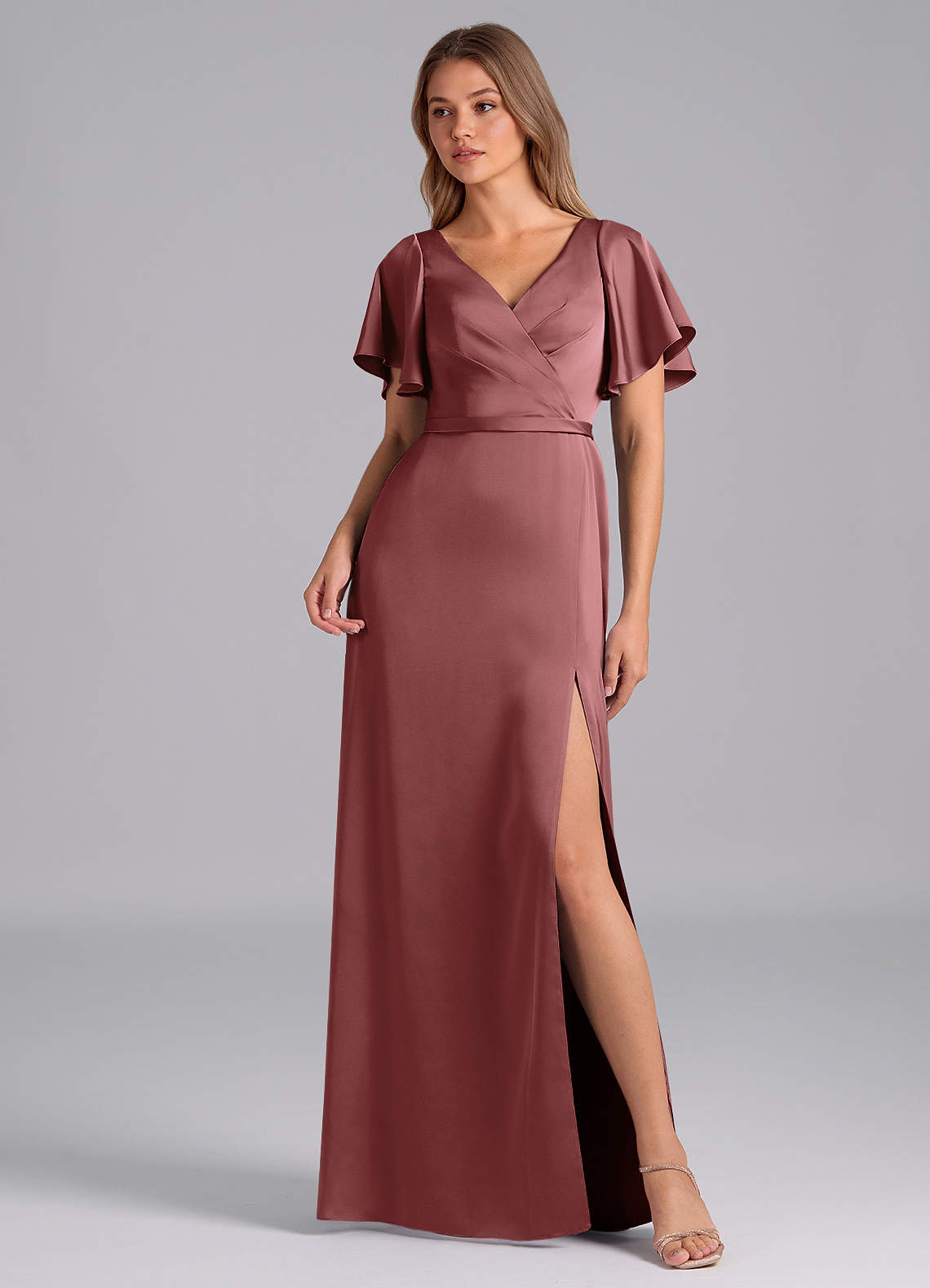 Azazie Ambrosia Bridesmaid Dresses Amethyst A-Line Pleated Stretch Satin Dress image1