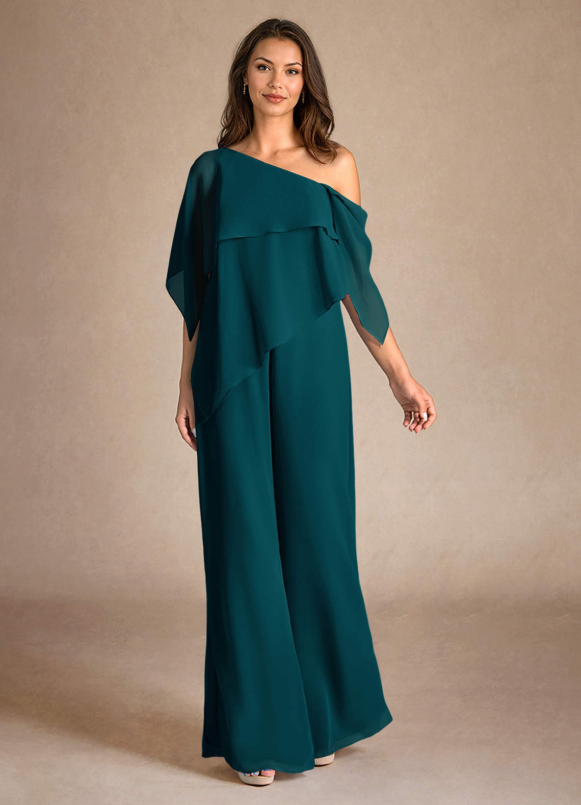 Azazie Halima Abiti per la Madre della Sposa Abito Tuta Pantaloni in Chiffon Spacco Laterale Pino image3