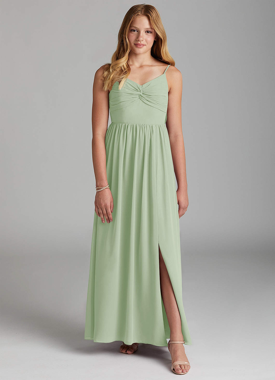 Azazie Zeya Junior Dusty Sage A-Line Chiffon Dress image1