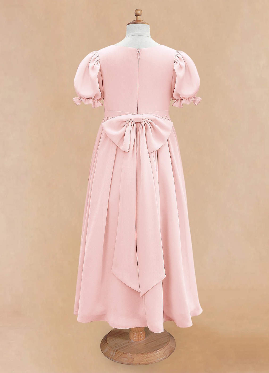 Azazie Joss Flower Girl Dresses Blushing Pink A-Line with Sleeves Chiffon Dress image5