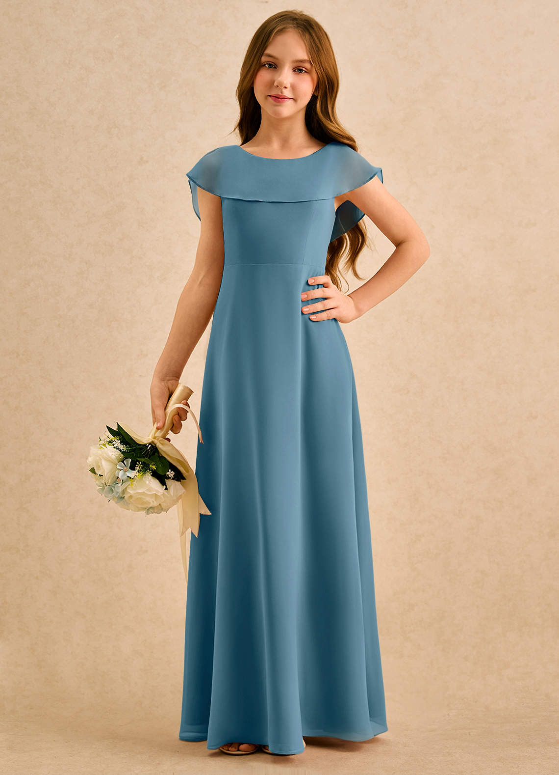 Azazie Kittie Girls Formal Flower Girl Klänningar Klä A-Line i Chiffong image4
