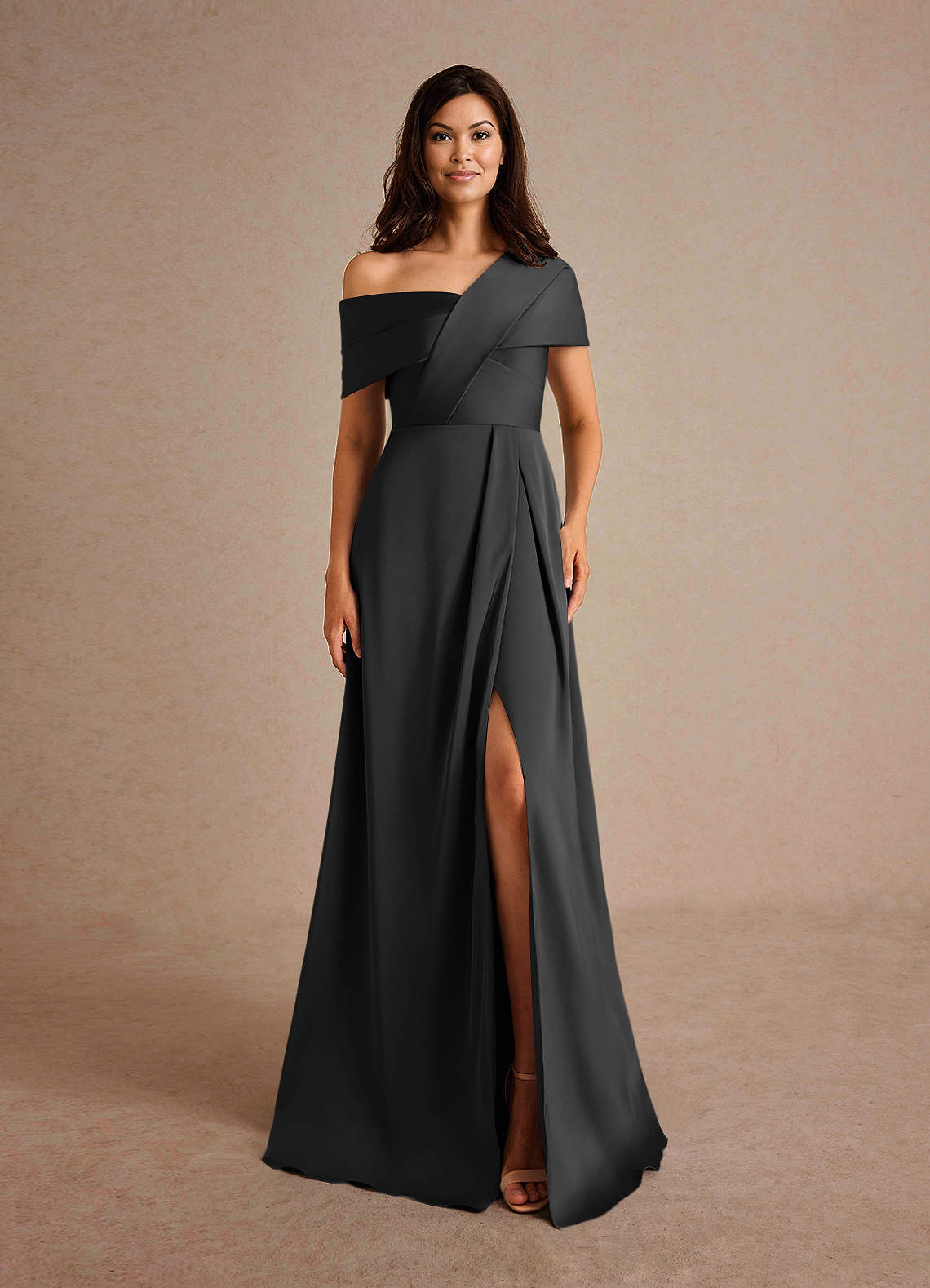 Azazie Milton Mother of the Bride Dresses Black A-Line Pleated Stretch Satin Dress image6
