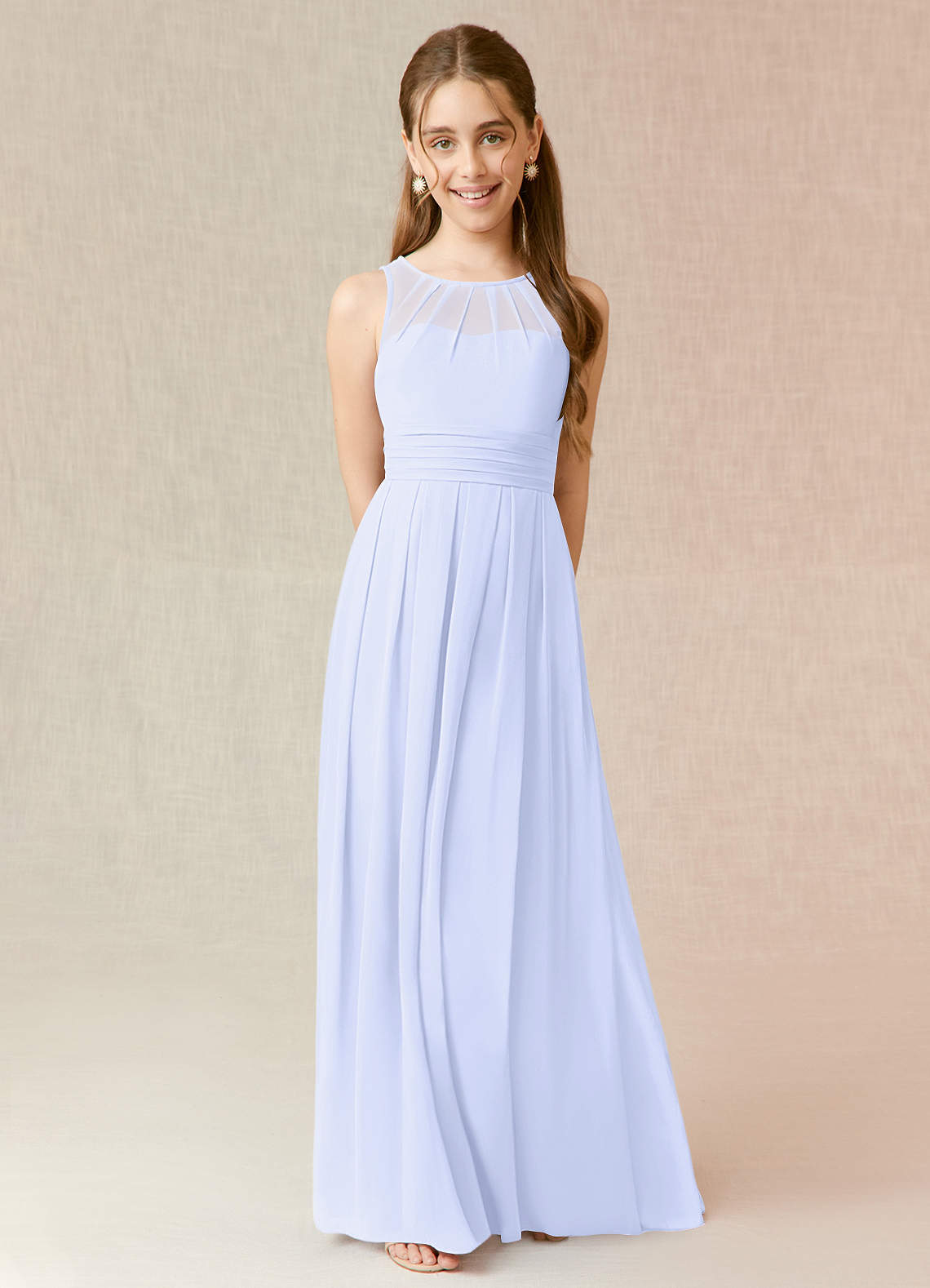 Azazie Bibiane Junior Lavender A-Line Pleated Chiffon Dress image1