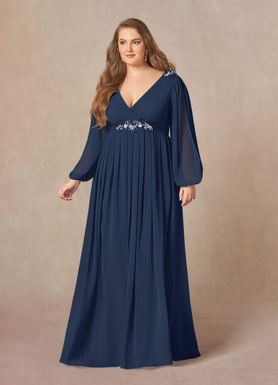 Azazie Gypsy Mother of the Bride Dresses Dark Navy A-Line V-Neck Sequins Chiffon Dress image1