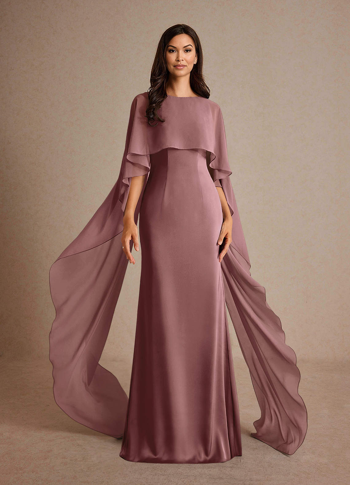 Azazie Milfred Mother of the Bride Dresses Vintage Mauve Sheath Boatneck Stretch Satin Dress image1