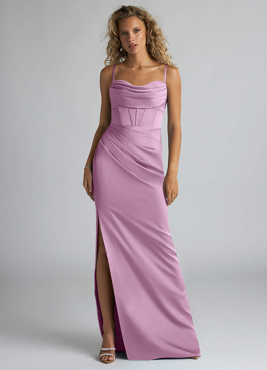 Azazie Mai Bridesmaid Dresses Wisteria Sheath Pleated Stretch Satin Dress image1