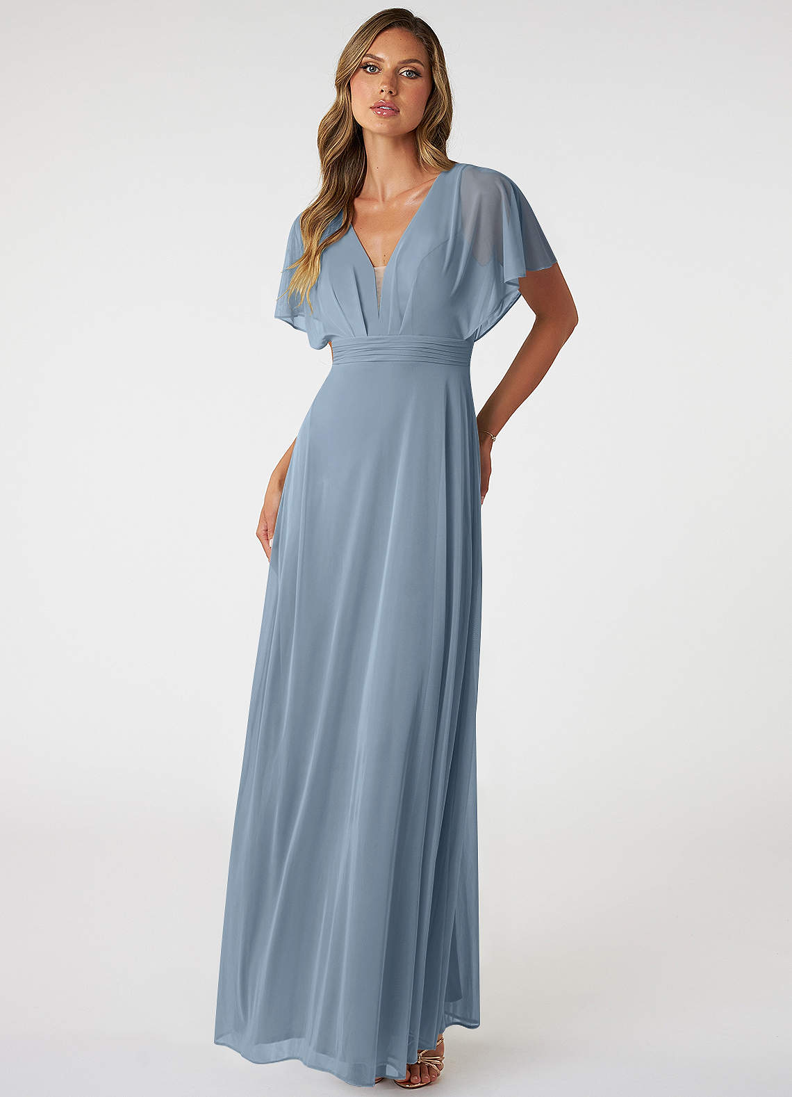 Azazie Tiara Bridesmaid Dresses A-Line Pleated Mesh Floor-Length Dress image1