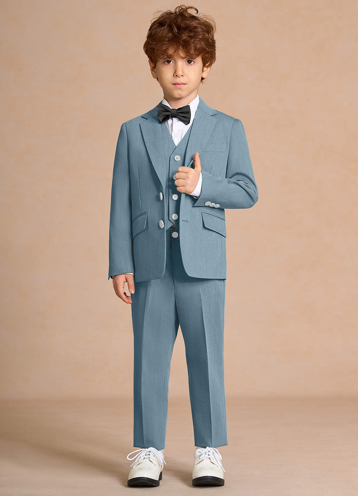 front Oliver 하늘색 나비넥타이가 달린 소년용 5피스 정장