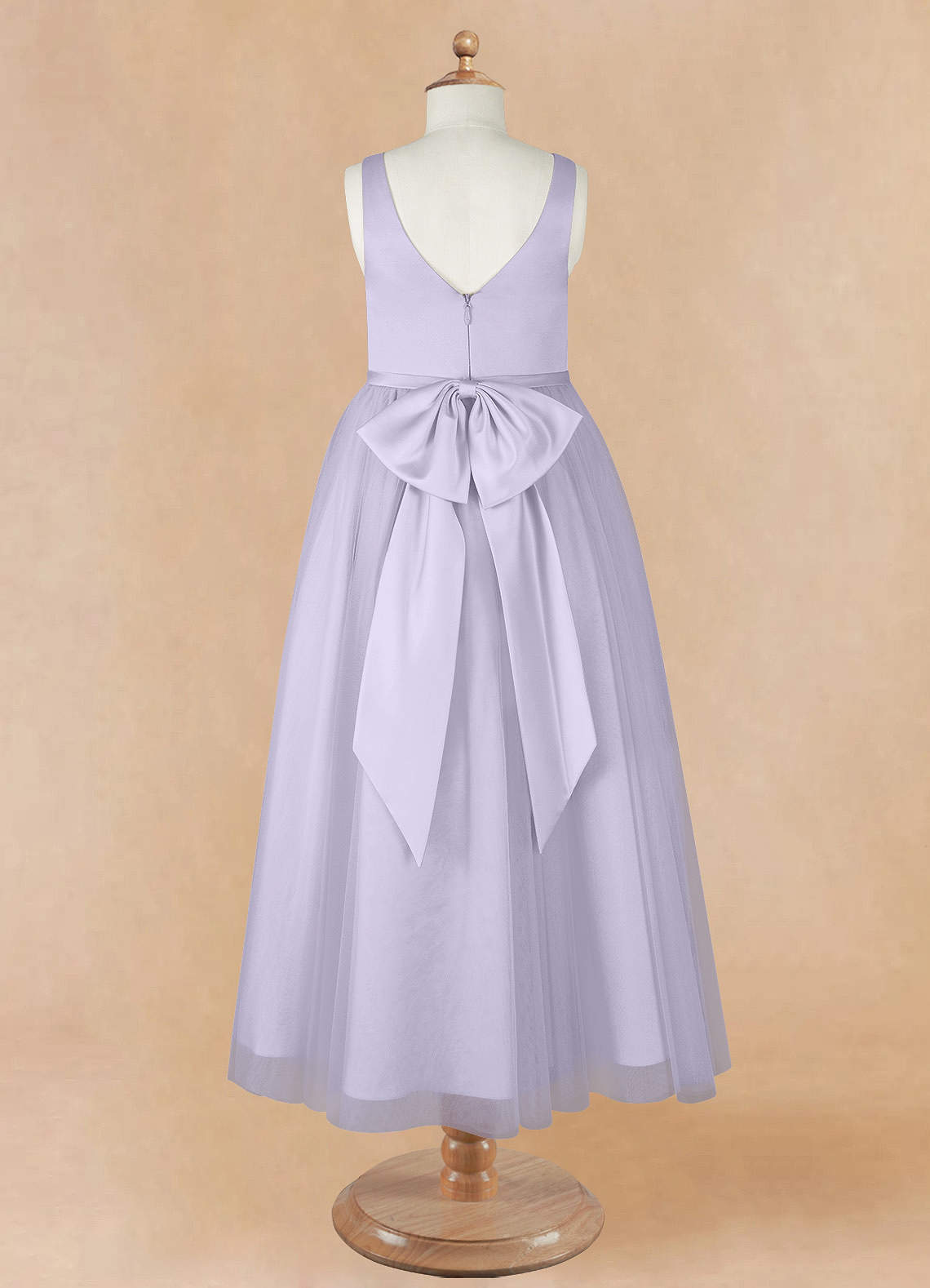 Bateau A-line Junior Bridesmaid Gowns with Bow Lilac