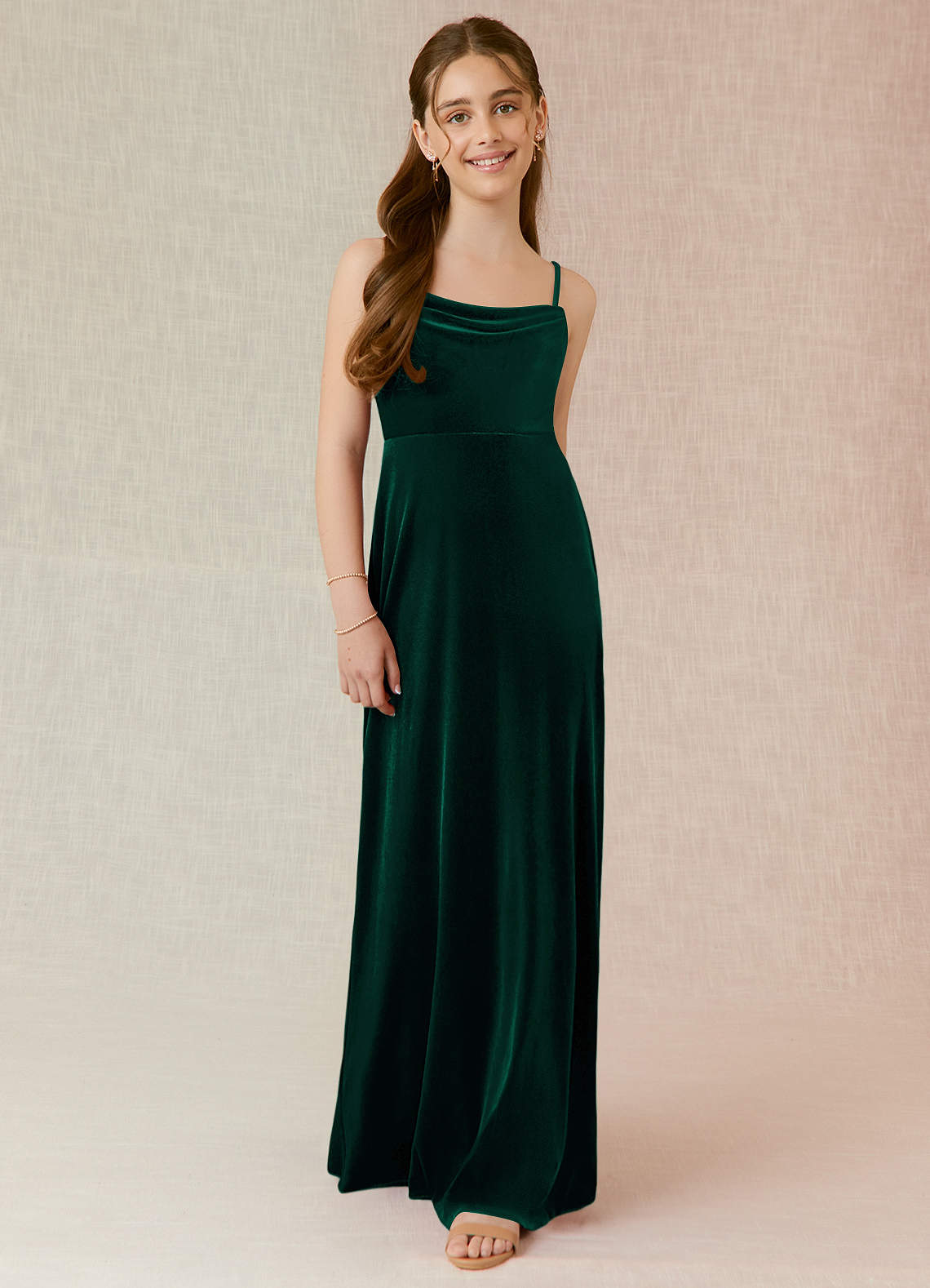 Azazie Solange Junior Emerald A-Line Velvet Dress image1