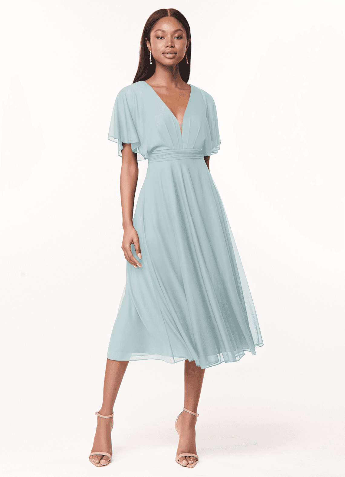 Azazie Tinsley Brautjungfernkleider A-Linie Plissee Gittergewebe Kleid Nebel image1