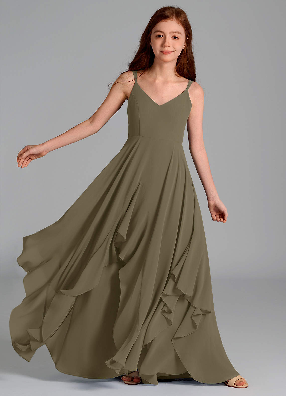 Azazie Karan Junior Willow Green A-Line Chiffon Dress image1