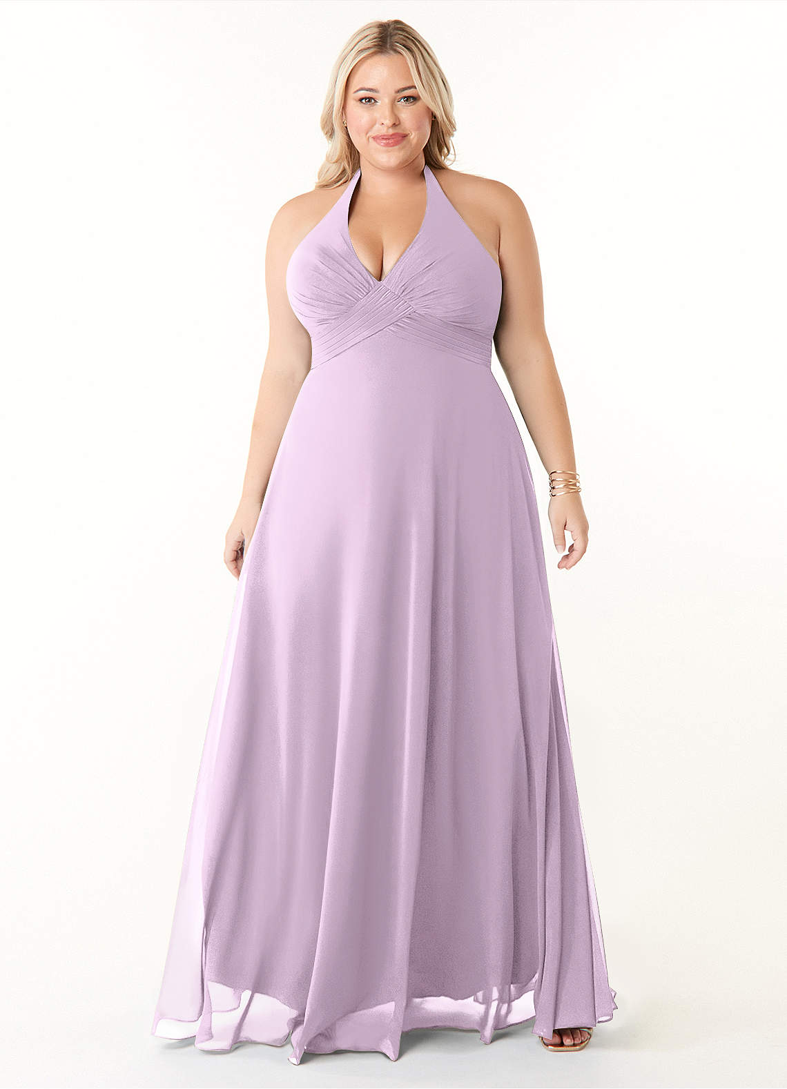 Azazie Tessie Jurken voor bruidsmeisjes Jurk van Chiffon met A-Lijn V-hals geplooid Frosted Lila image1