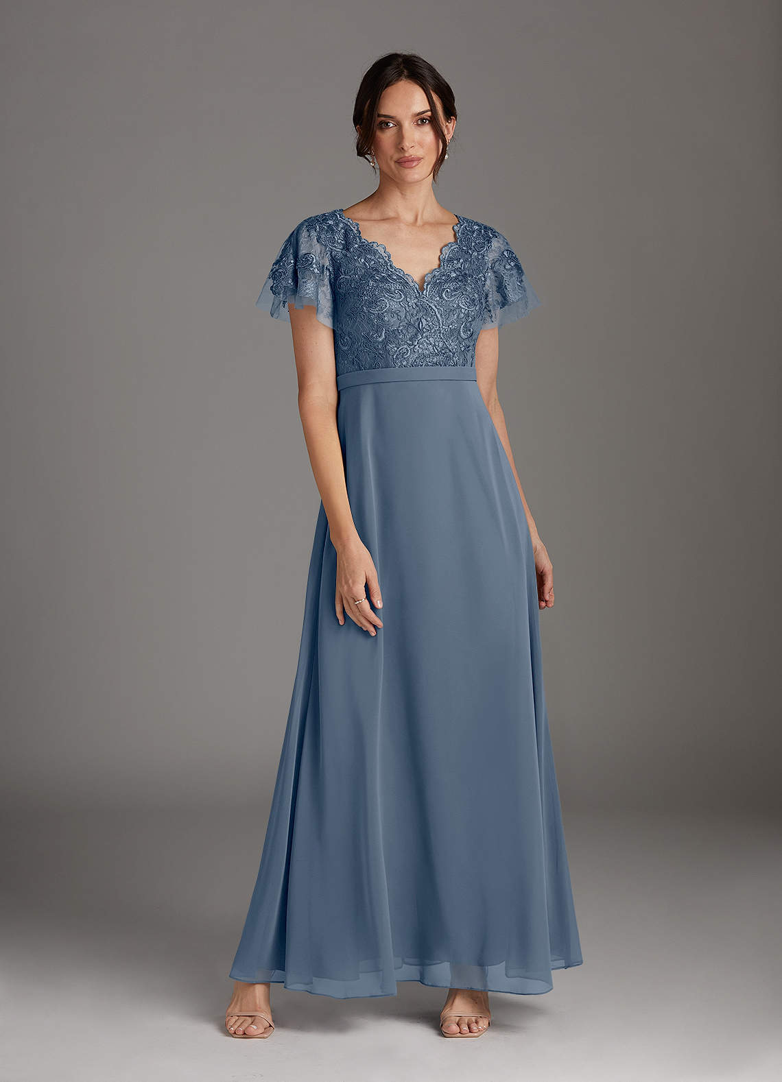 Azazie Singer Abiti per la Madre della Sposa Abito A-Line in Chiffon con Scollo a V in Pizzo Crepuscolo image1