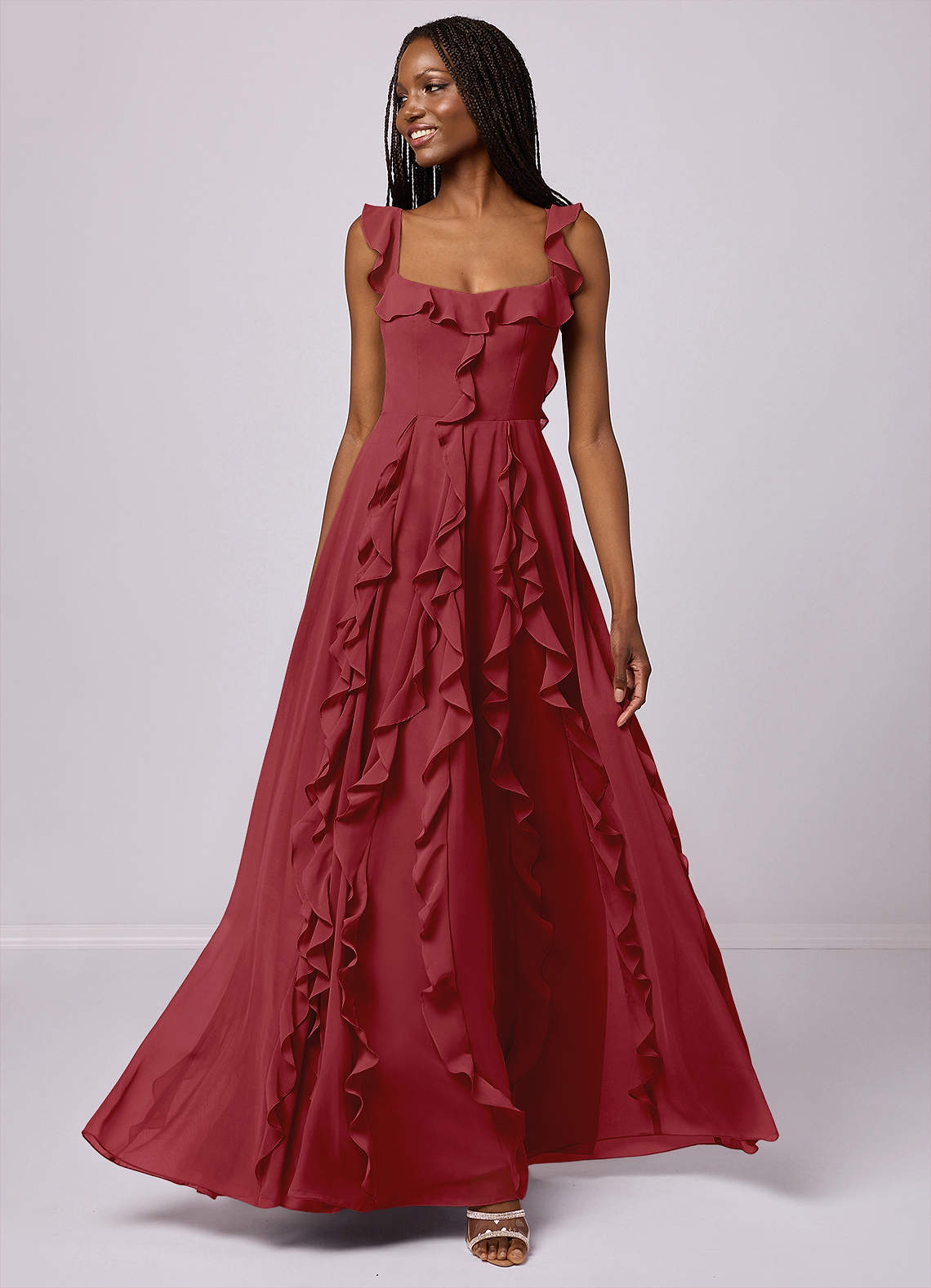 Barbie ♥ Azazie Bridesmaid Dresses Pomegranate A-Line with Pockets Chiffon Dress image1