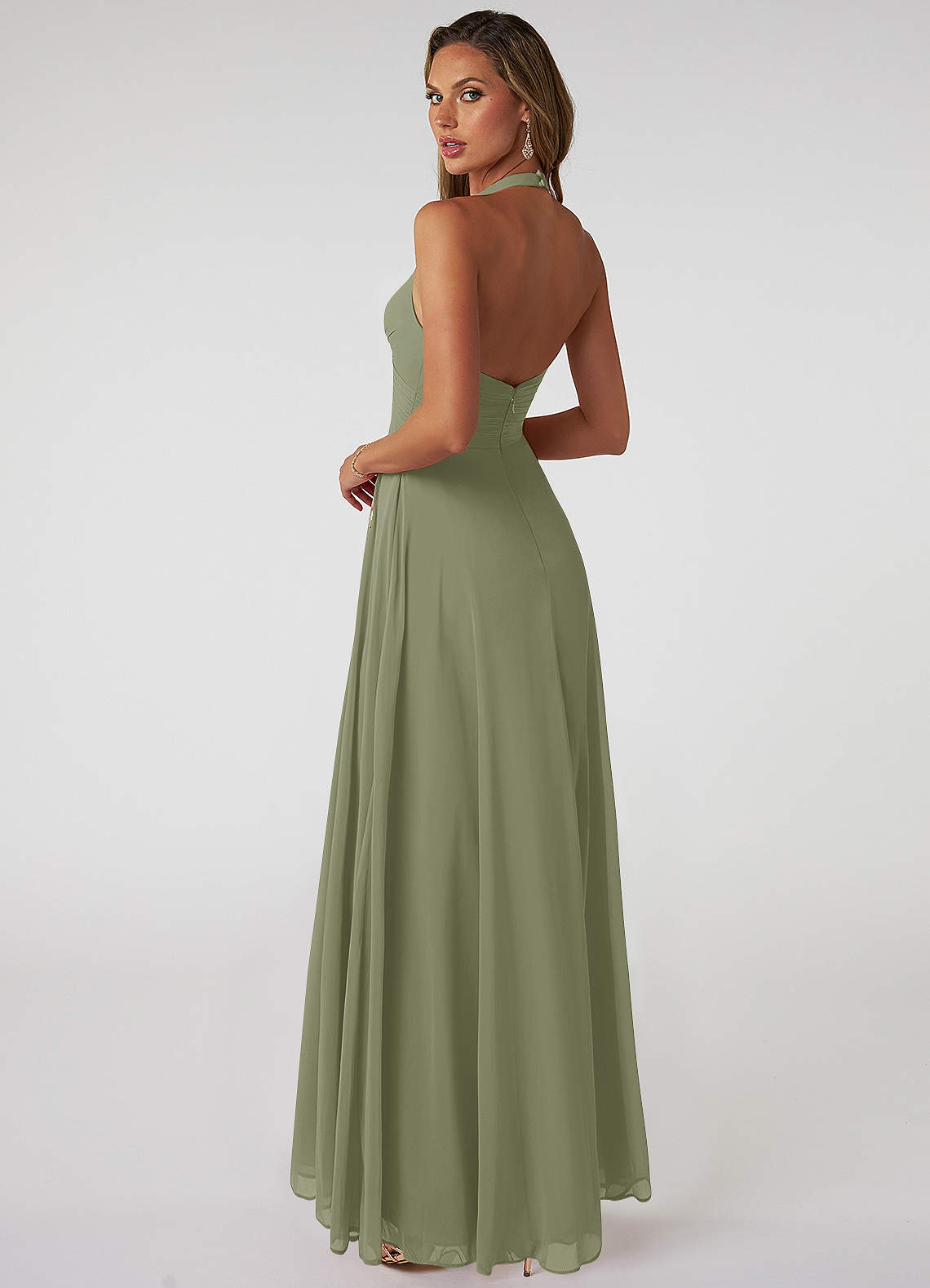 Azazie Tessie Bridesmaid Dresses Pistachio A-Line V-Neck Pleated Chiffon Dress image1