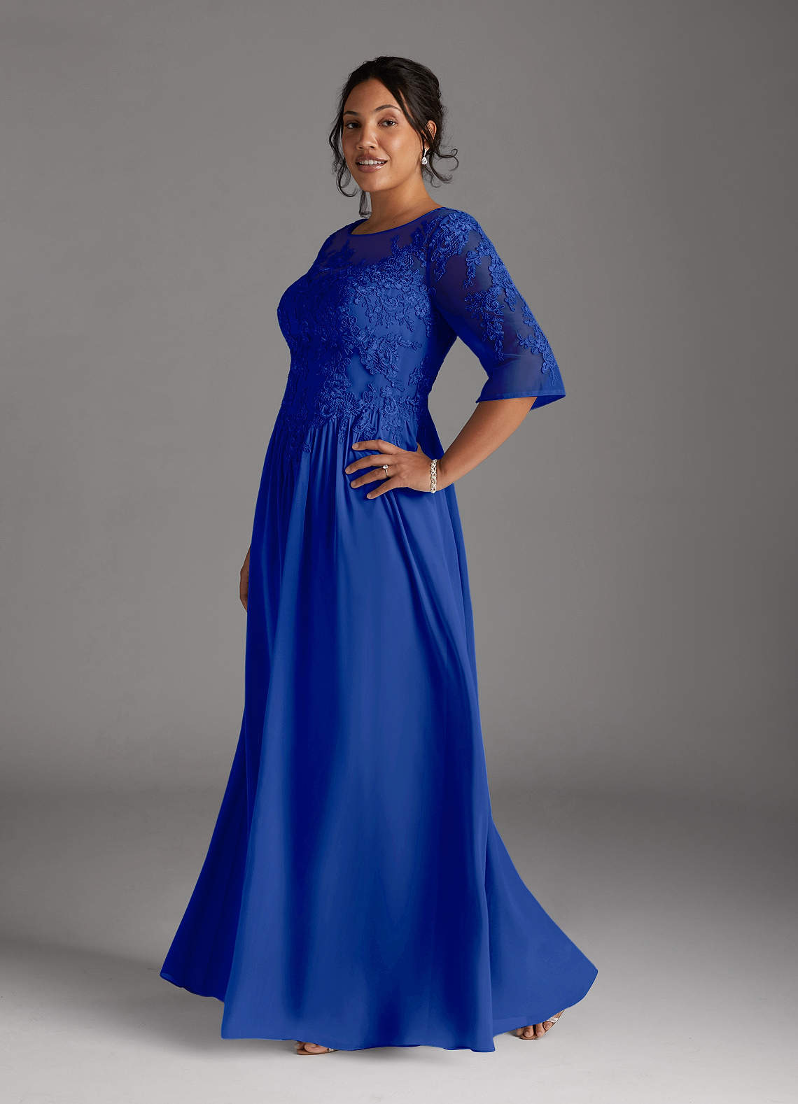 Azazie Mirielle Kleider für die Brautmutter A-Linie Schaufel Spitze Chiffon Kleid Königsblau image9