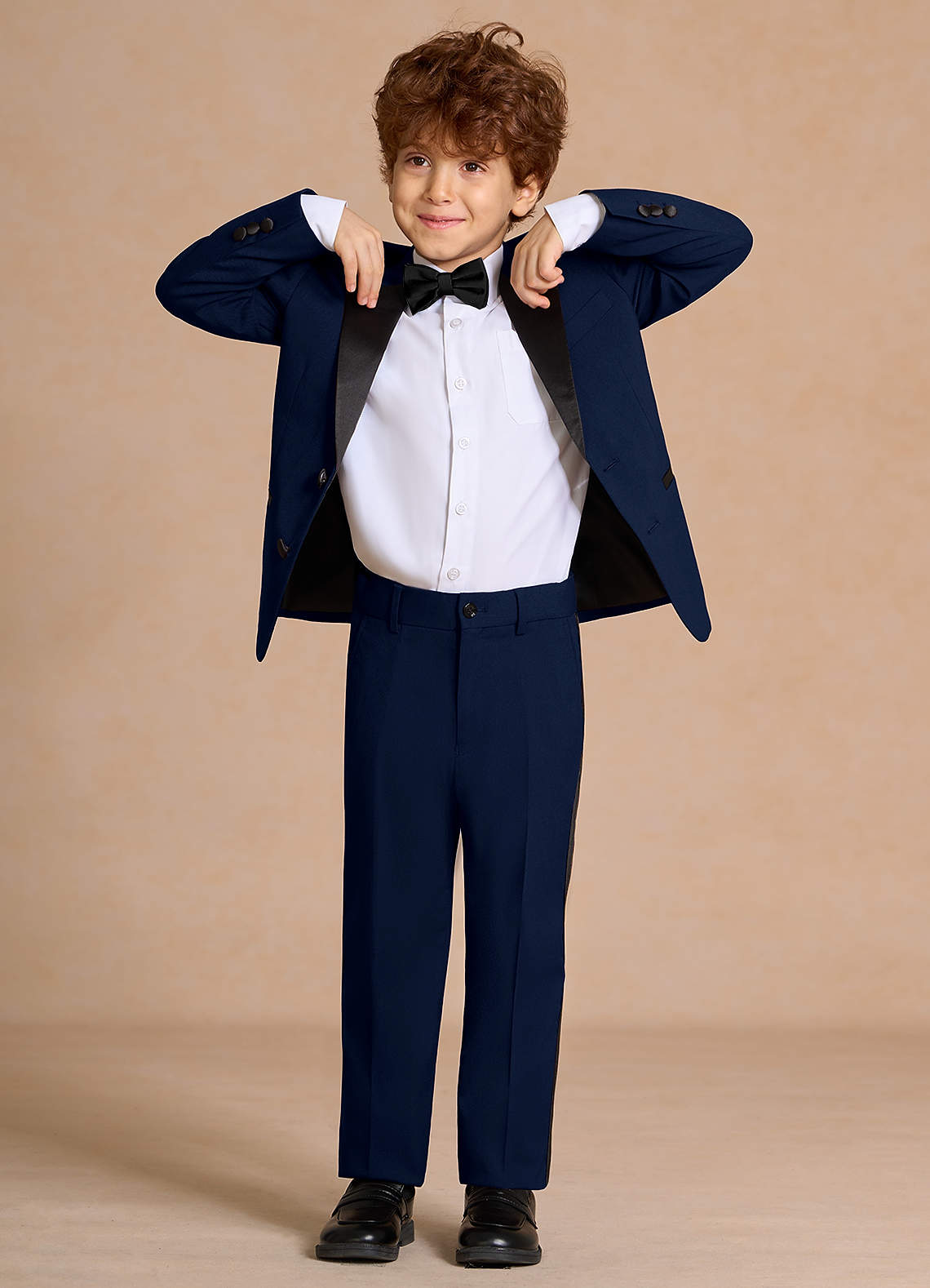 front Michael Navy Blue Boys Peak Lapel Tuxedos