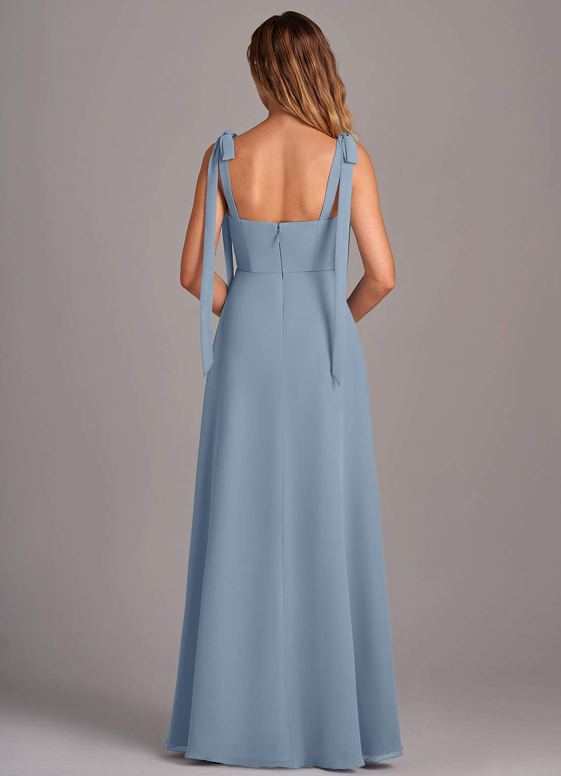 Azazie Debra Bridesmaid Dresses Dusty Blue A-Line with Pockets Chiffon Convertible Dress image2