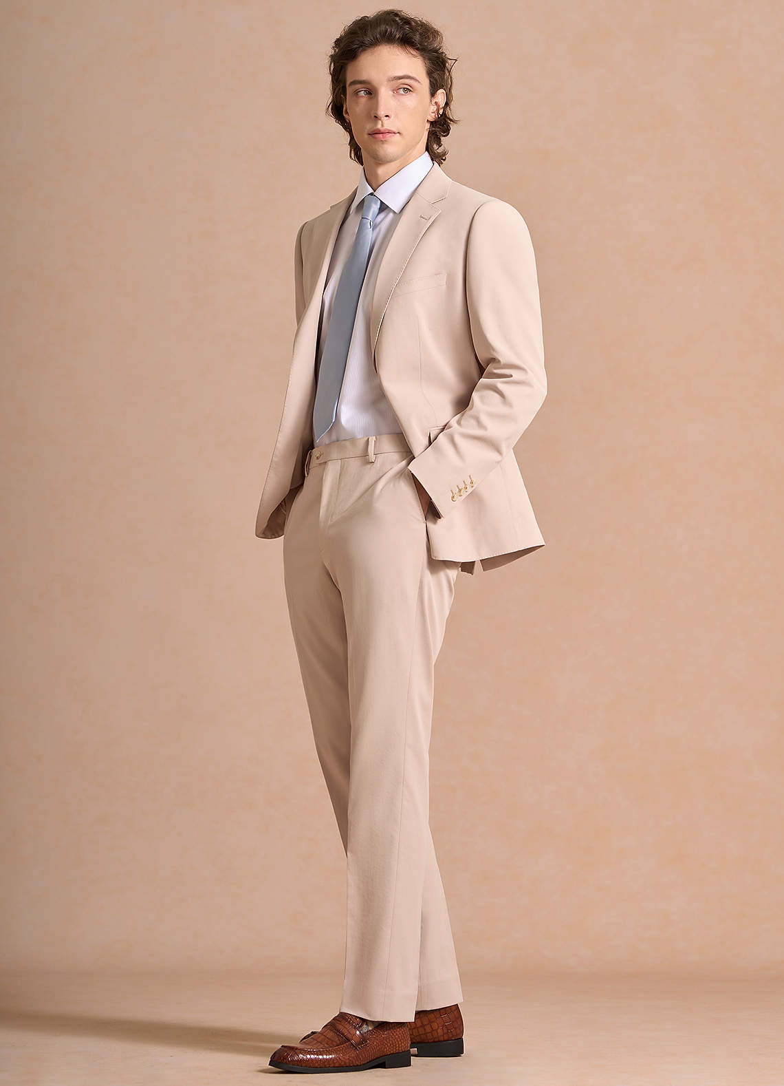 front Carter Tan Cotton Linen Blend Suit
