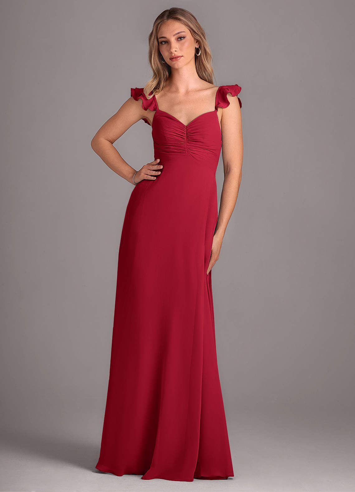 Azazie Kaylyn Robes de demoiselle d'honneur Robe Trapèze en Mousseline de soie Rayé Écarlate image1