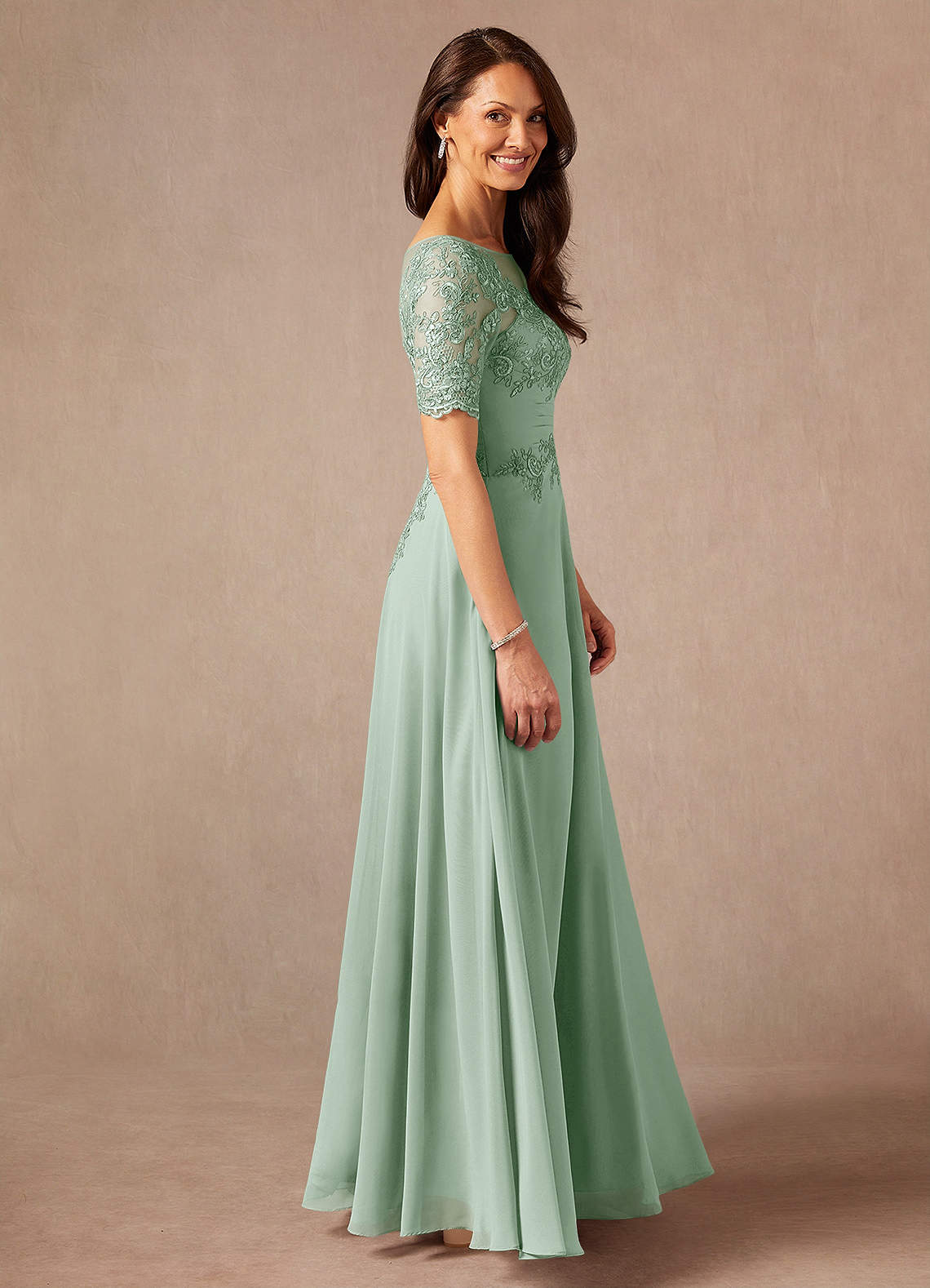 Azazie Raissa Mother of the Bride Dresses Agave A-Line Lace Chiffon Dress image3