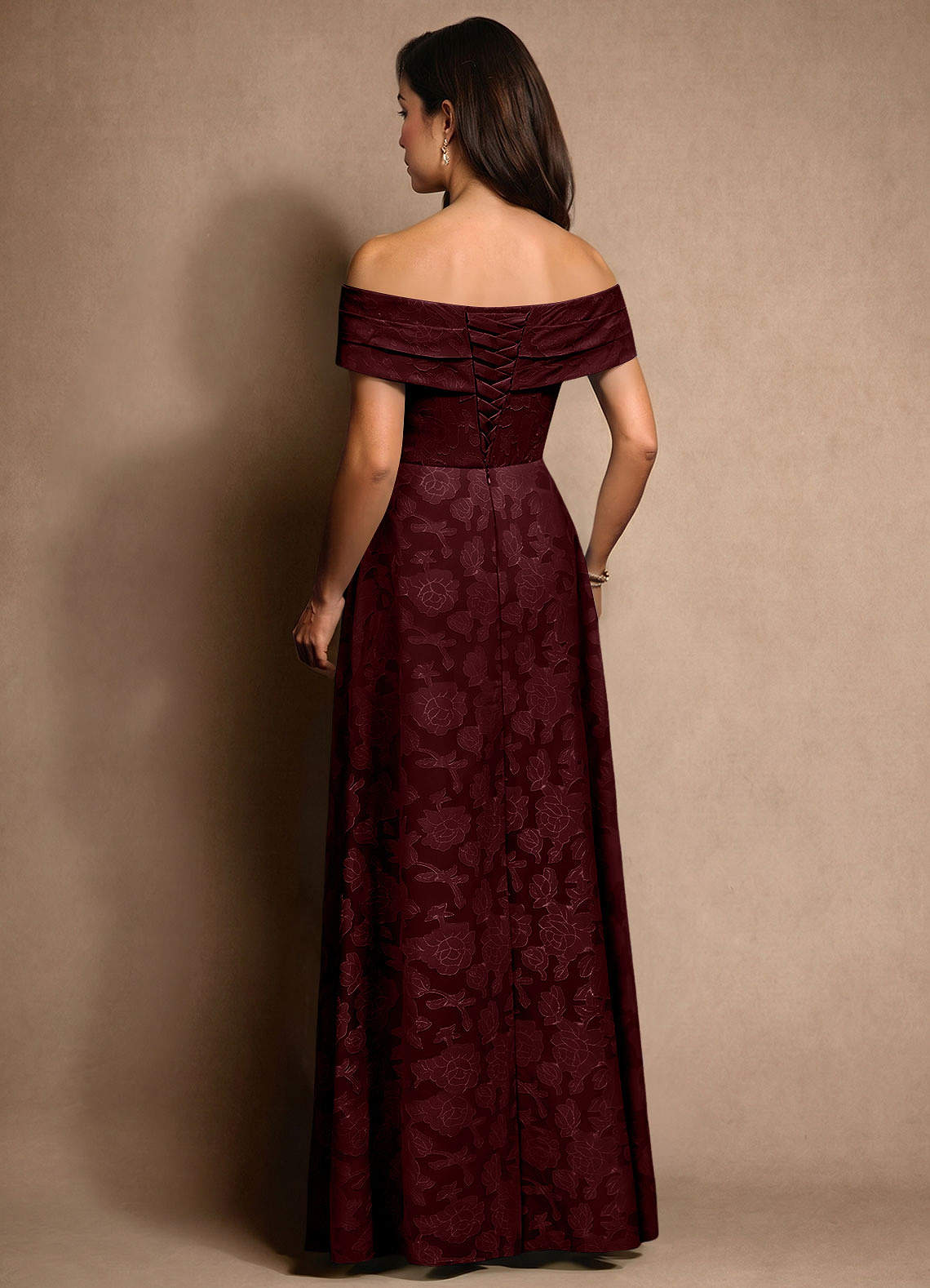 Azazie New Britain Mother of the Bride Dresses Cabernet A-Line Pleated Floral Burnout Dress image2