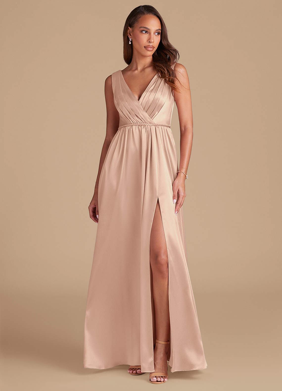 Azazie Tanicia Robes de demoiselle d'honneur Robe Trapèze en Satiné métallisé Plissée Rose Perle image1