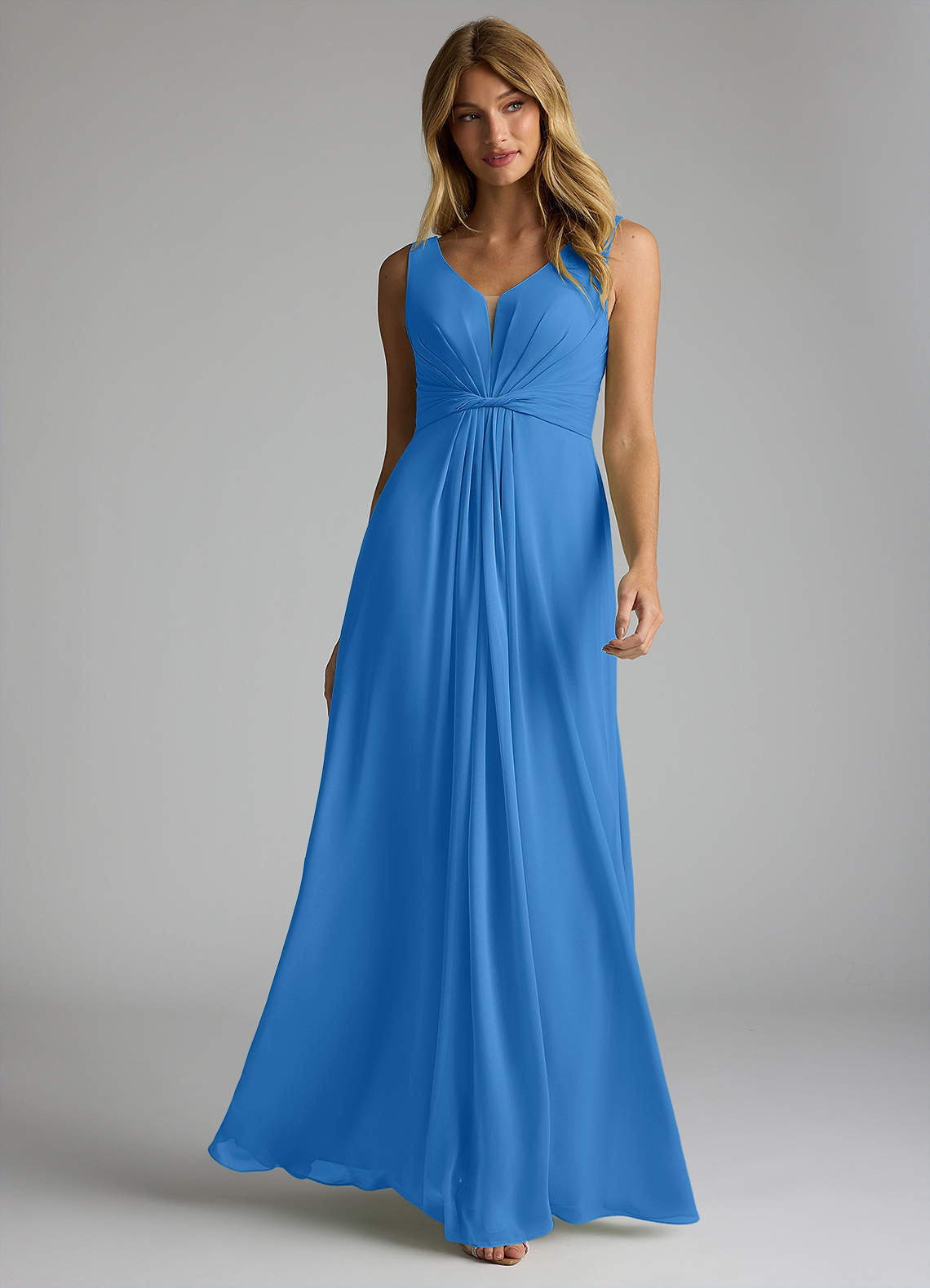 Azazie Gina Bridesmaid Dresses Blue Jay A-Line V-Neck Pleated Chiffon Dress image1