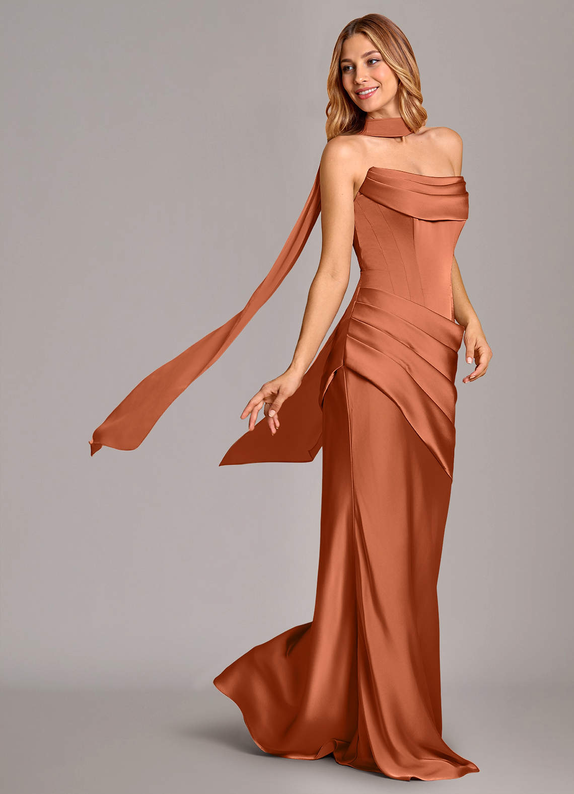 Azazie Pelagia Brudtärnklänningar Klä av Sjöjungfru i Stretch Satin Korsett Cederros Konvertibel image1