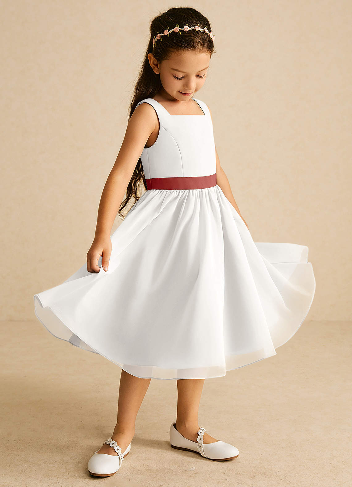 Azazie Elina Blumenmädchenkleider A-Linie ärmellos Chiffon Kleid Elfenbein Terrakotta image1