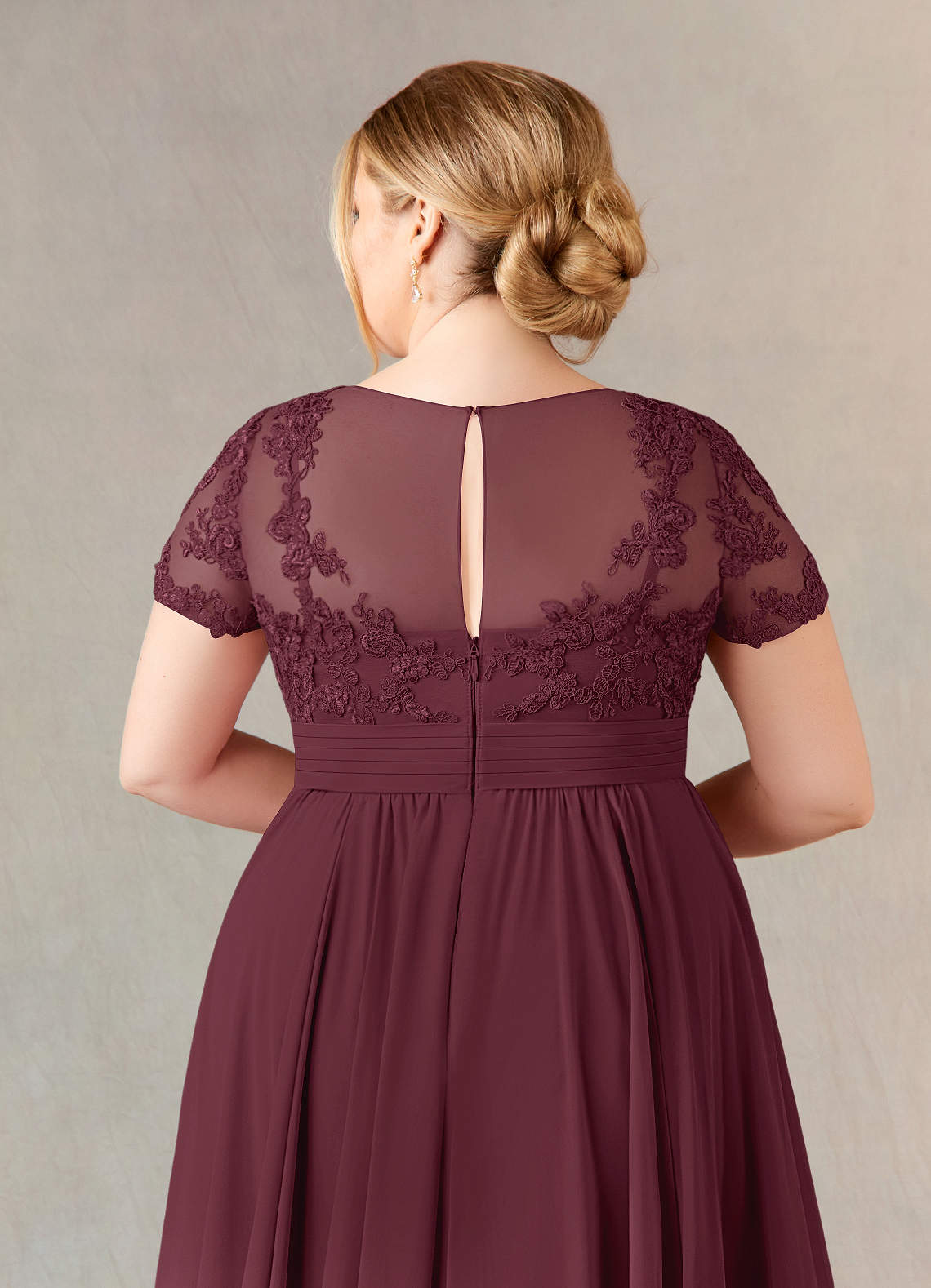 Azazie Annette laatste Uitverkoop A-Lijn Jurk van Chiffon Kant Cabernet image11