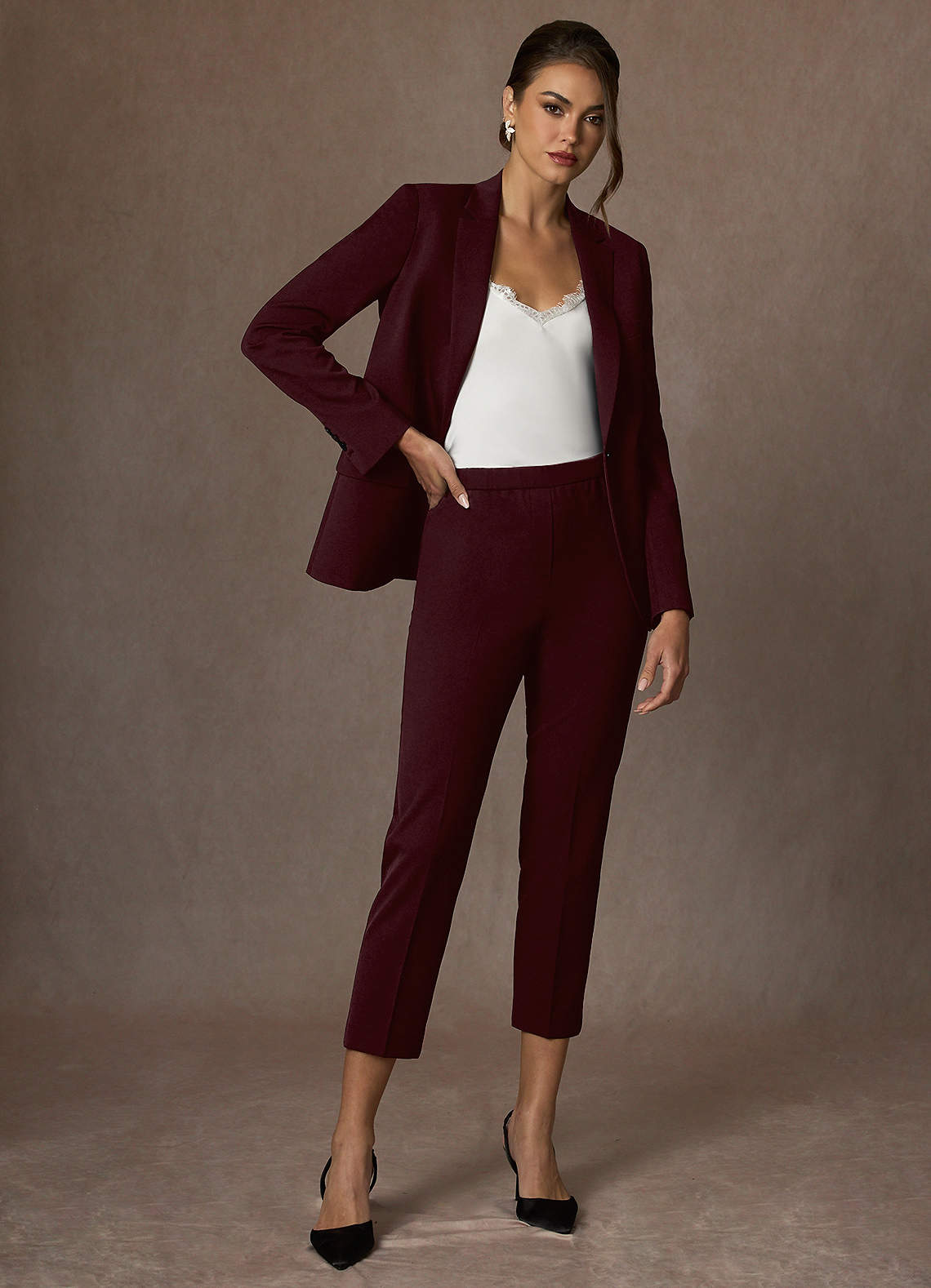 front Kennedy Cabernet Structured Stretch Dress Pants