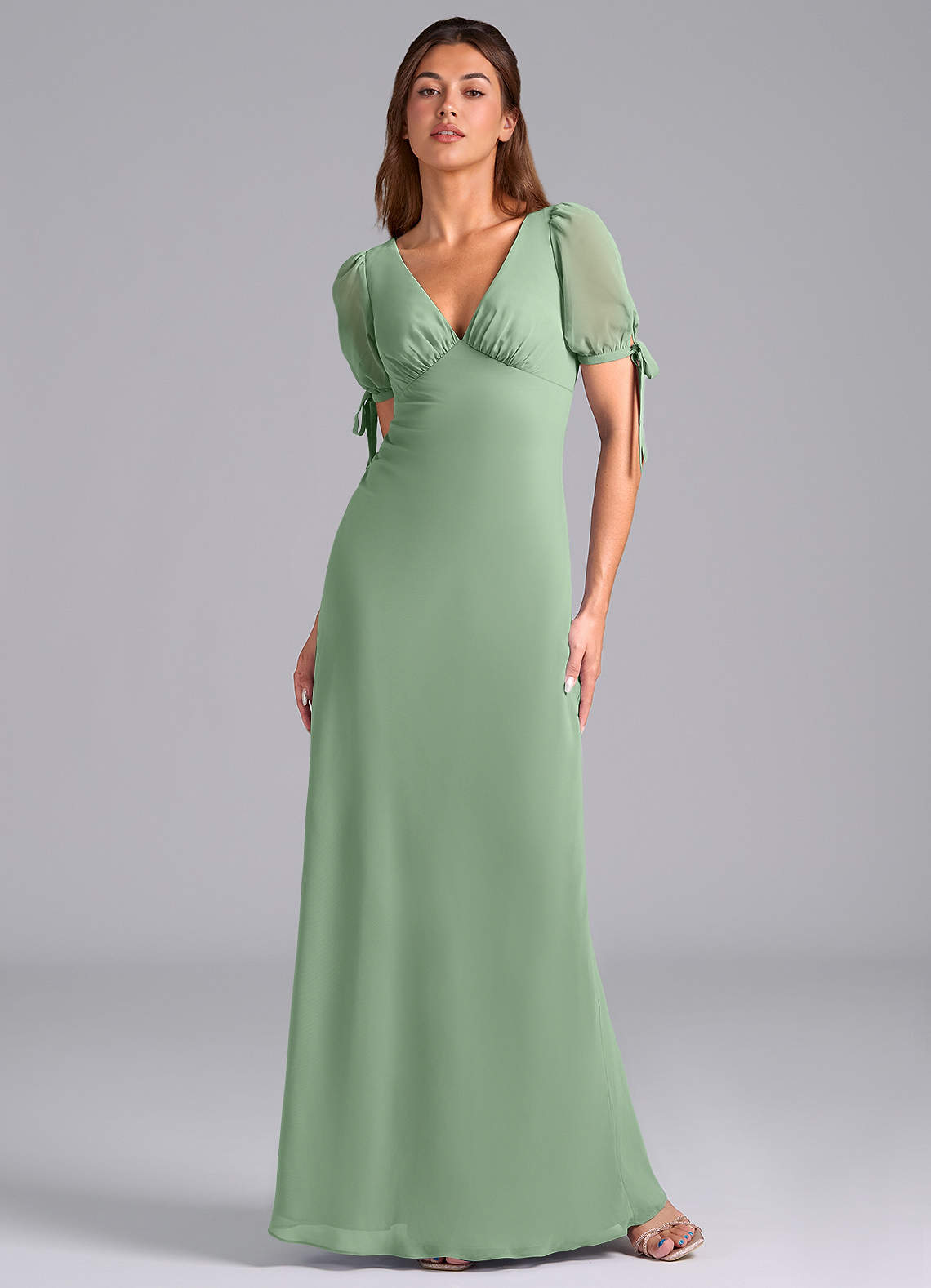 Azazie Pheby Bridesmaid Dresses Matcha A-Line Pleated Chiffon Dress image1