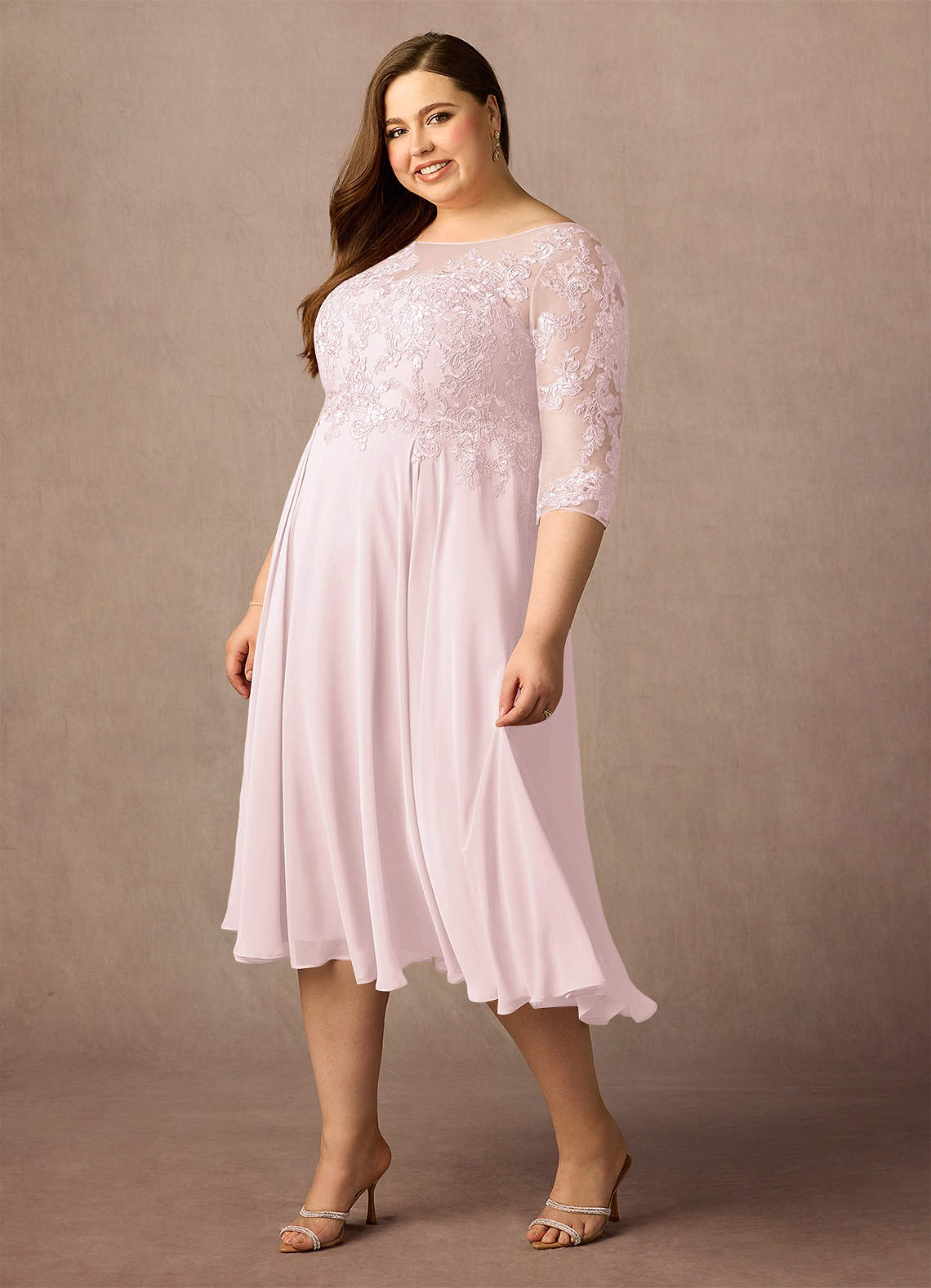Azazie Marge Mother of the Bride Dresses Blushing Pink A-Line Scoop Lace Chiffon Dress image8