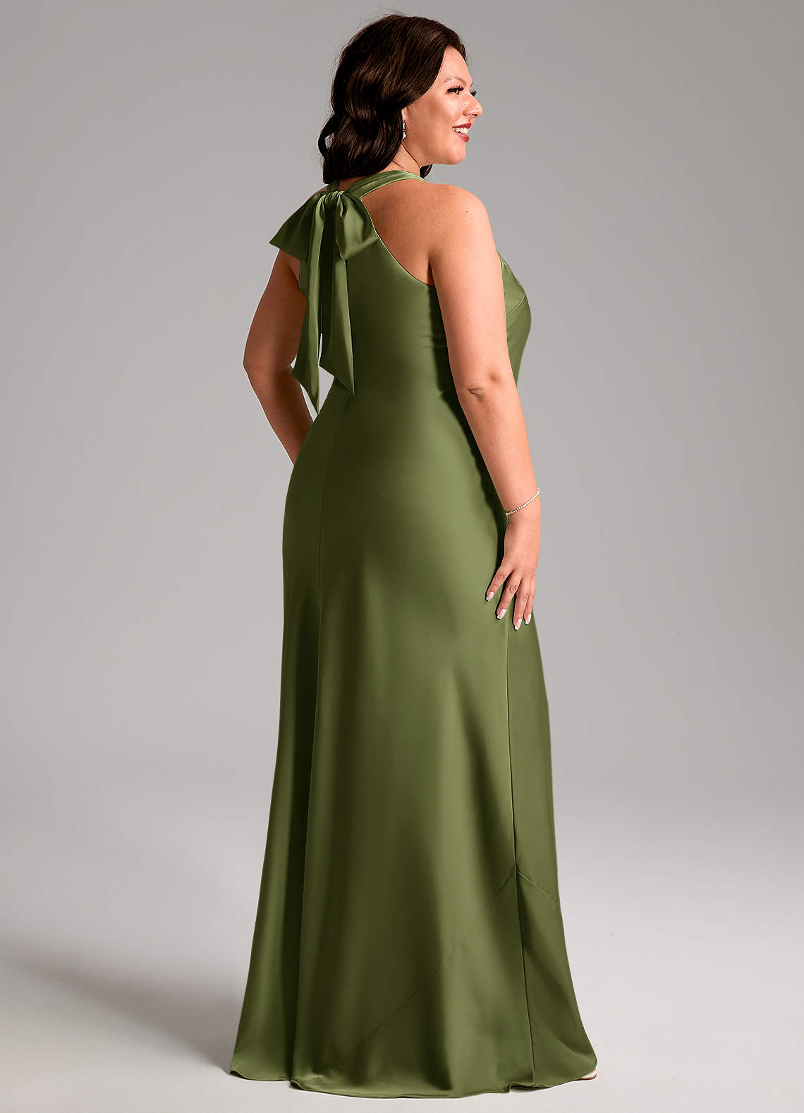 Azazie Doretta Bridesmaid Dresses Olive Mermaid Pleated Stretch Satin Dress image6