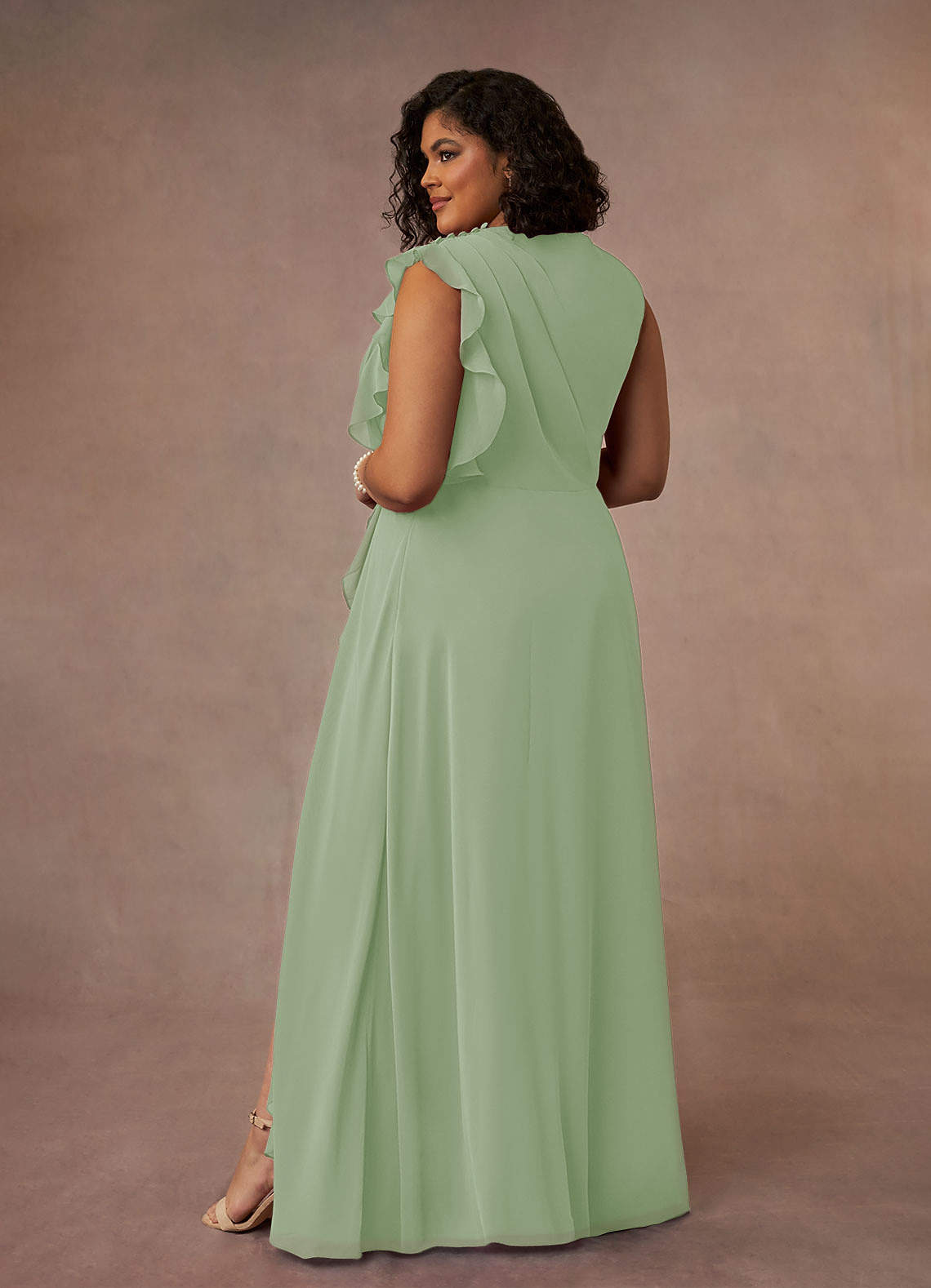 A-Line Pleated Chiffon Floor-Length Dress Dusty Sage