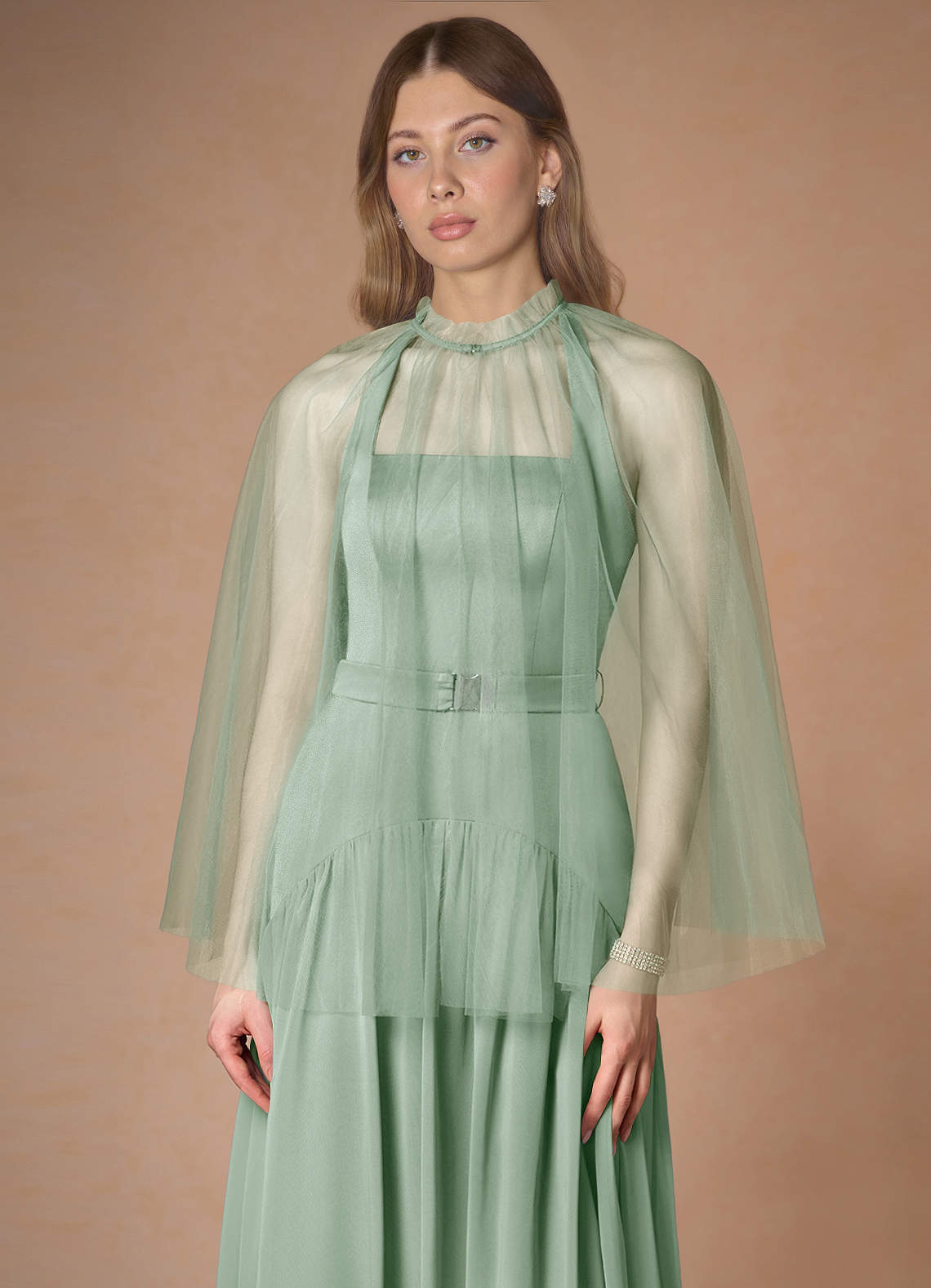 front Azazie Matching Color Tulle Cape