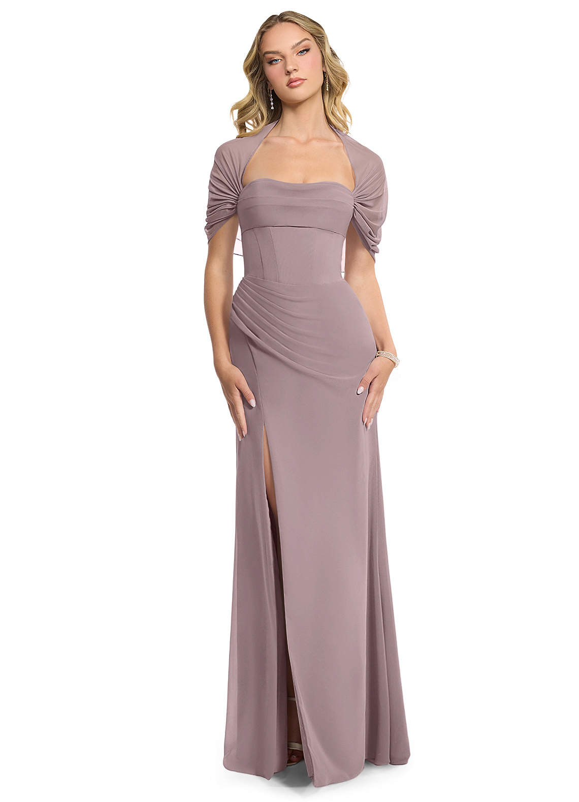 Azazie Zia Vestidos de damas de honor Vestido de Atardecer de Gasa de Corte Recto Convertible con Corte Lateral image1