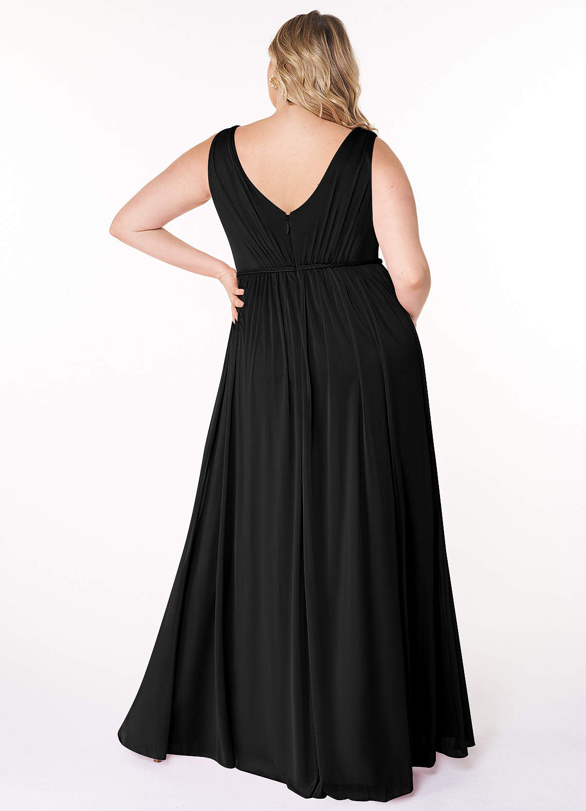 Azazie Tanicia Bridesmaid Dresses Black A-Line V-Neck Pleated Mesh Dress image5